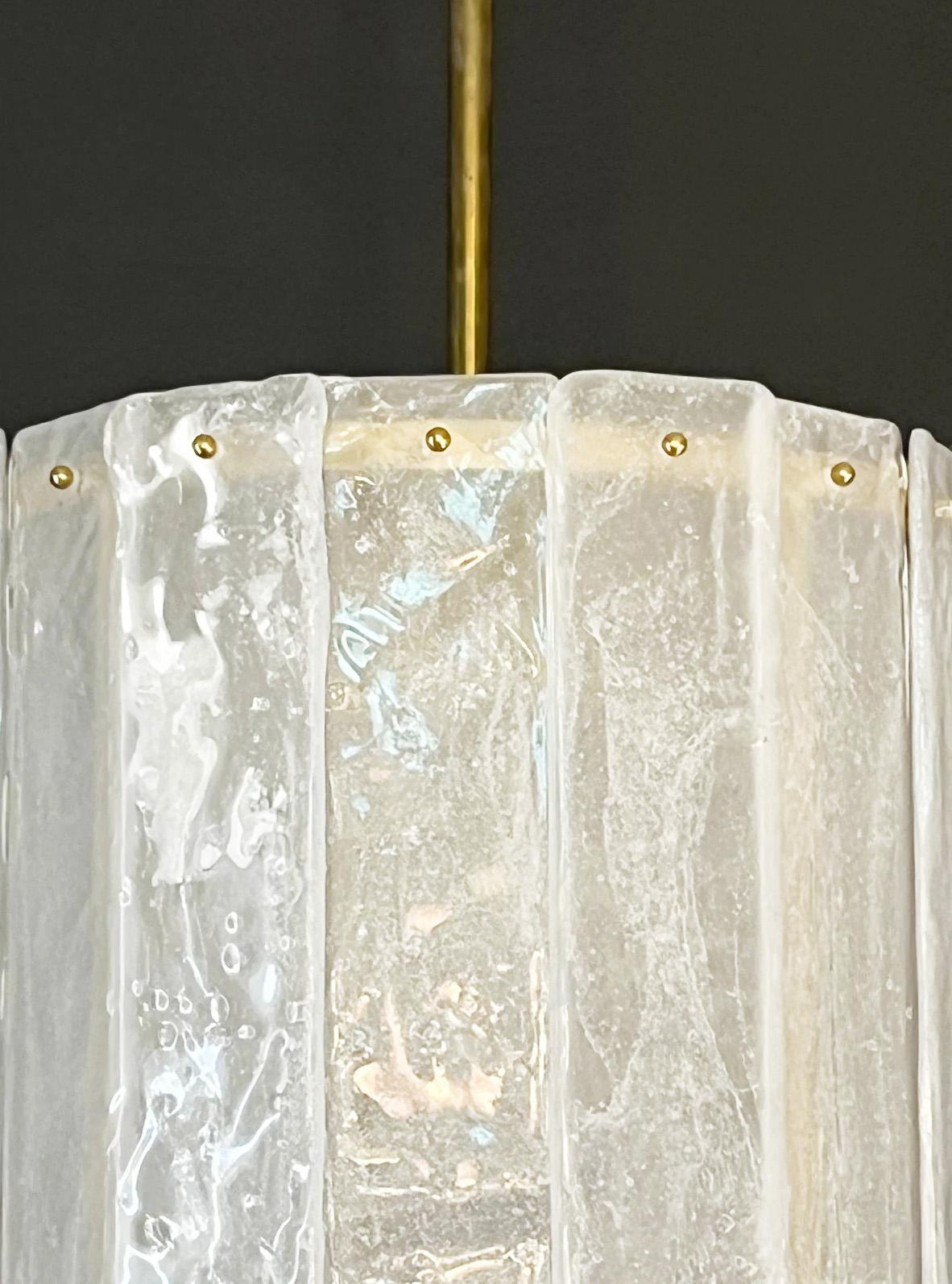 Frosted Bespoke Modern Art Deco Italian White Murano Glass Brass Lantern / Chandelier For Sale