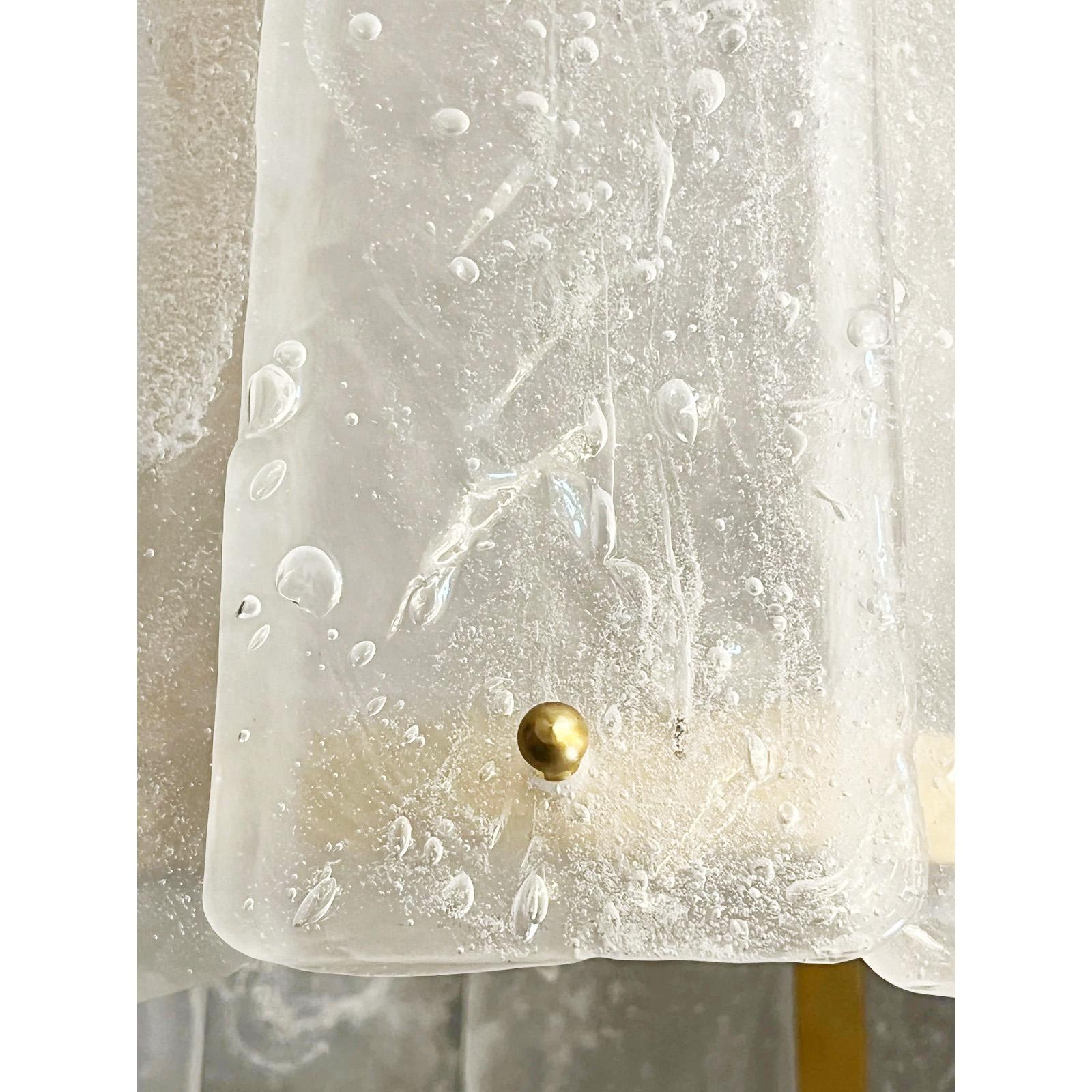 Contemporary Bespoke Modern Art Deco Italian White Murano Glass Brass Lantern / Chandelier For Sale