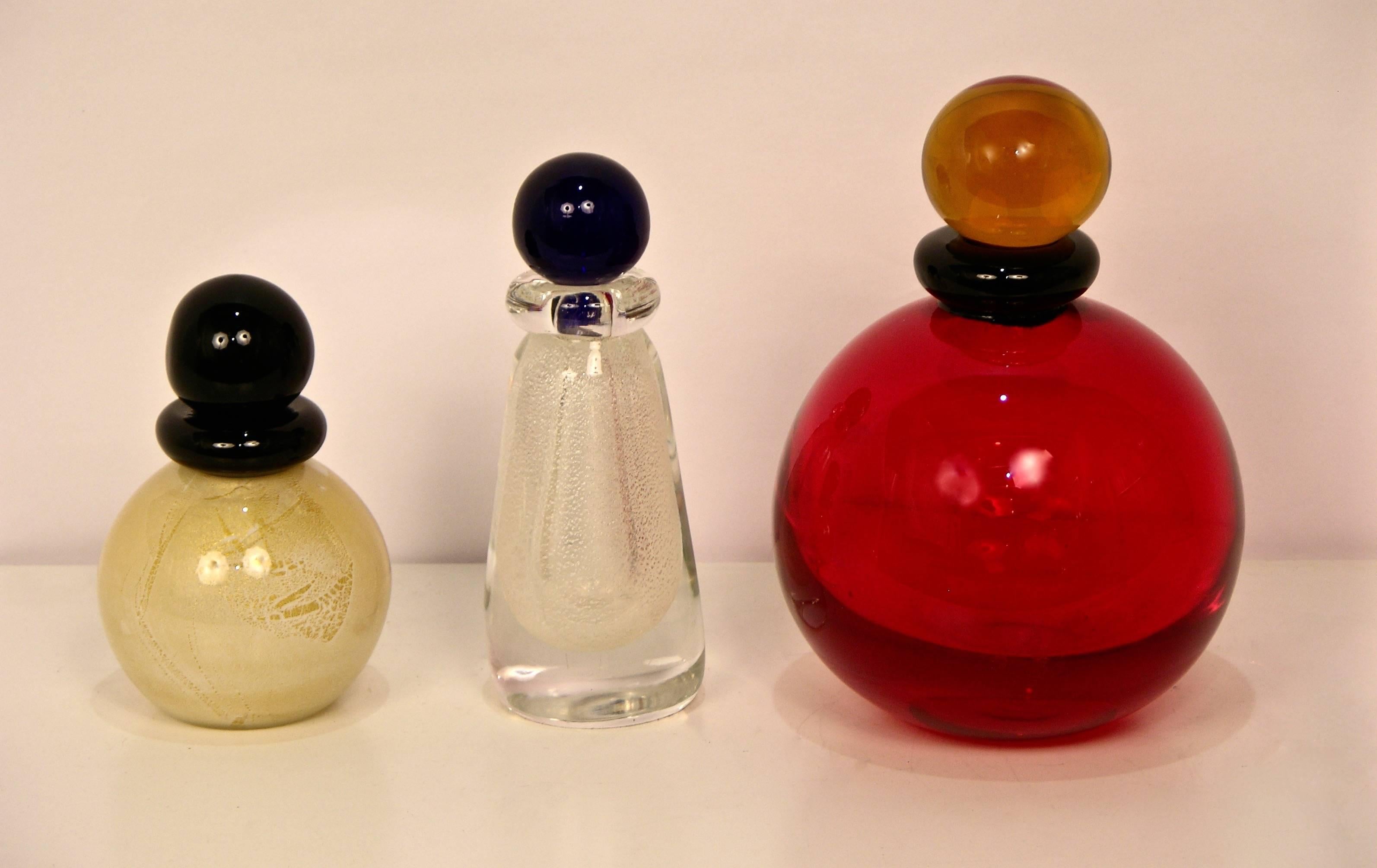 Formia Silver Speckled Murano Glass Perfume Bottle with Blue Stopper 1