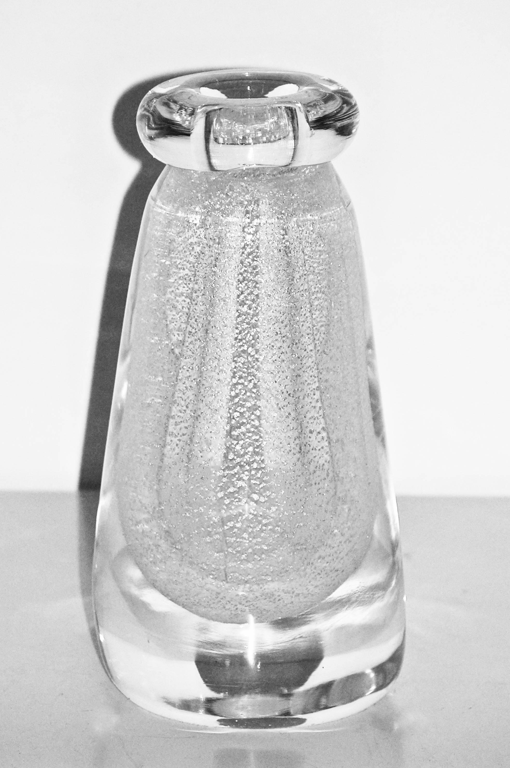 Modern Formia Silver Speckled Murano Glass Perfume Bottle with Blue Stopper