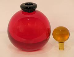 Archimede Seguso Red Murano Glass Perfume Bottle with Gold Stopper
