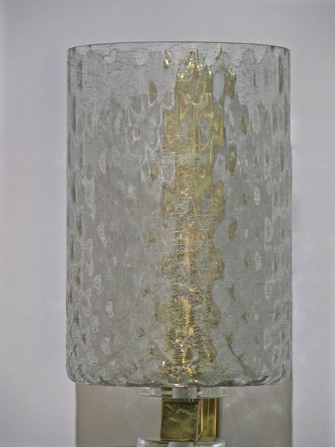 Italian Pair of Honeycomb Murano Glass Wall Lights Worked with Silver Thread at 1stdibs