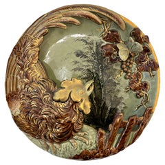 Antique Lunéville French Green Brown Gold Majolica Butterfly Wall Pocket Vase