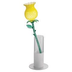 Lampe de table/de vase en verre d'art à fleurs éclairées, jaune, Design Modernity Italian Design