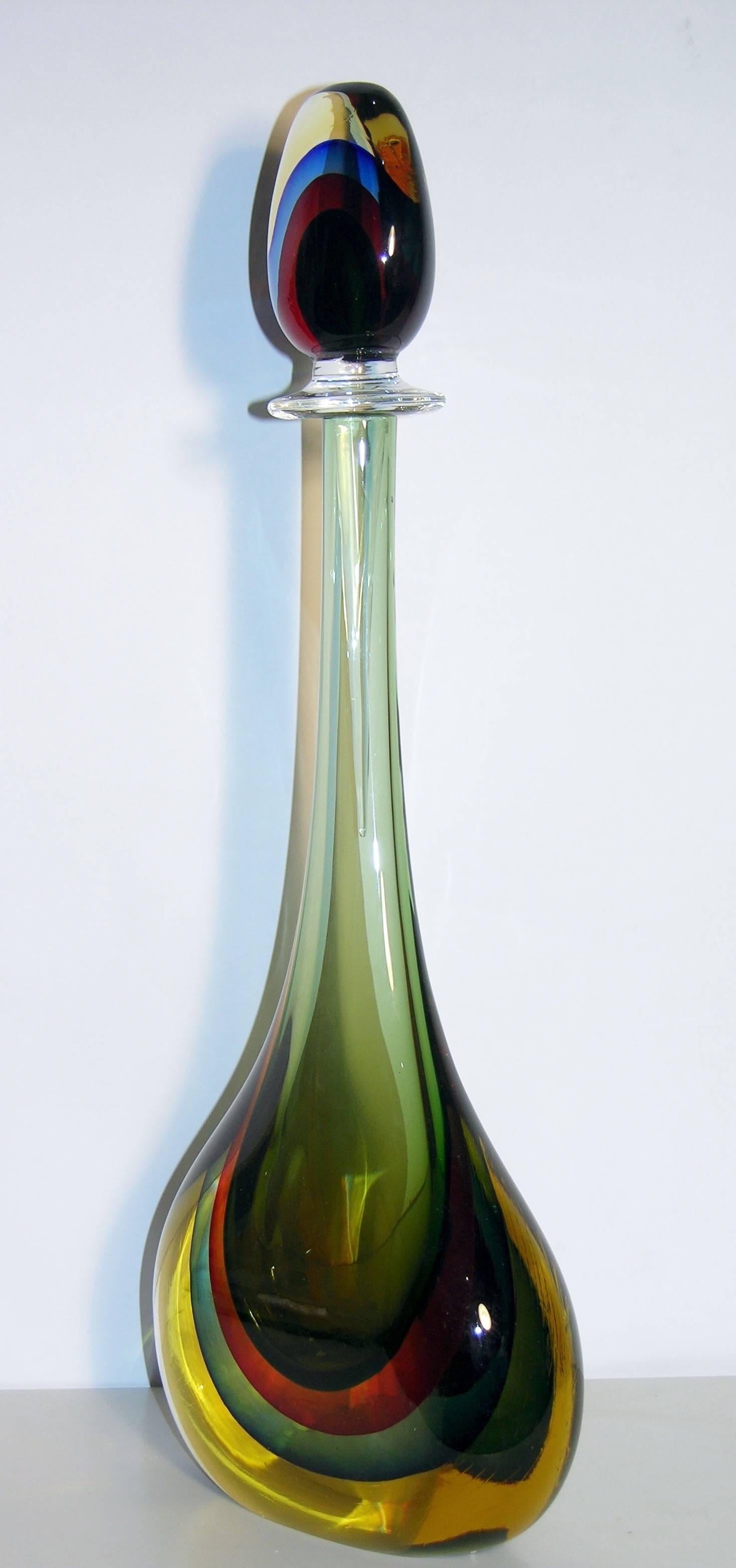 Formia Modern Italian Red Blue Yellow and Green Murano Glass Monumental Bottles  In Excellent Condition In New York, NY