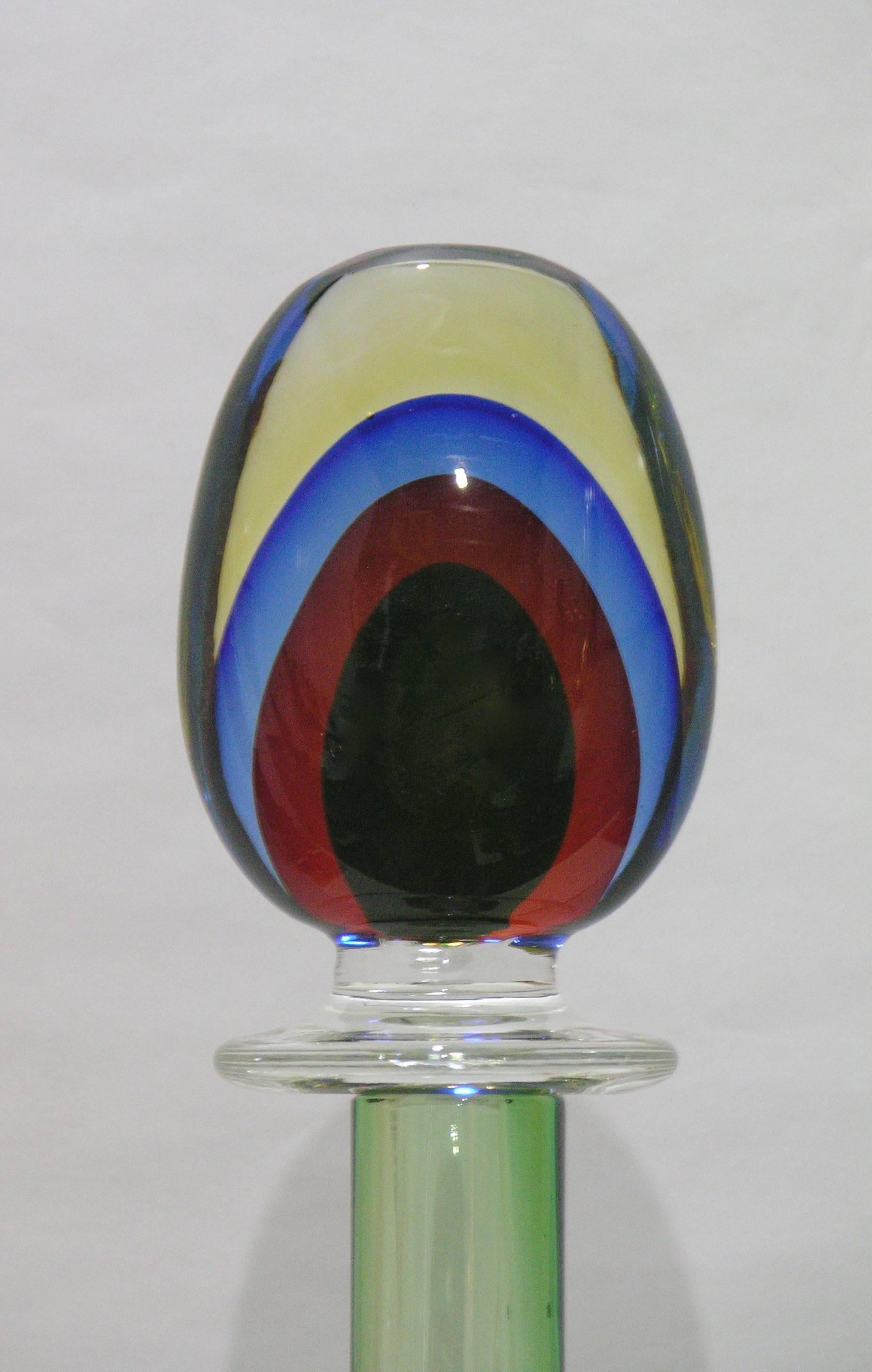 Late 20th Century Formia Modern Italian Red Blue Yellow and Green Murano Glass Monumental Bottles 