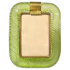 2000s Barovier Toso Italian Emerald Green Murano Glass and Brass Picture Frame