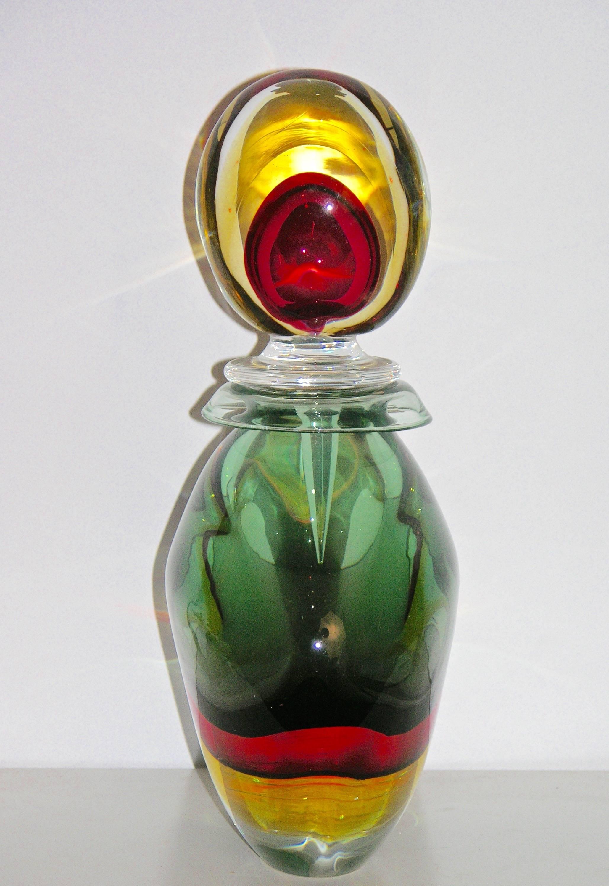 Blown Glass Silvano Signoretto Rare Ovoid Murano Glass Large Sized Bottle 