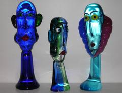 Formia 1980s Italian Modernist Blue Glass Head Sculptures