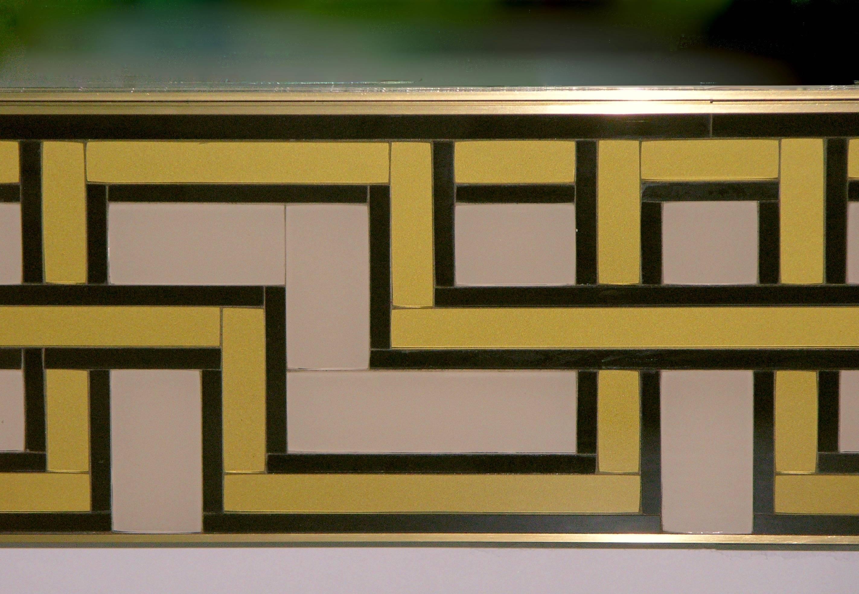 Late 20th Century 1970s Italian White and Gold Murano Glass Mirror with Gold Geometric Decor