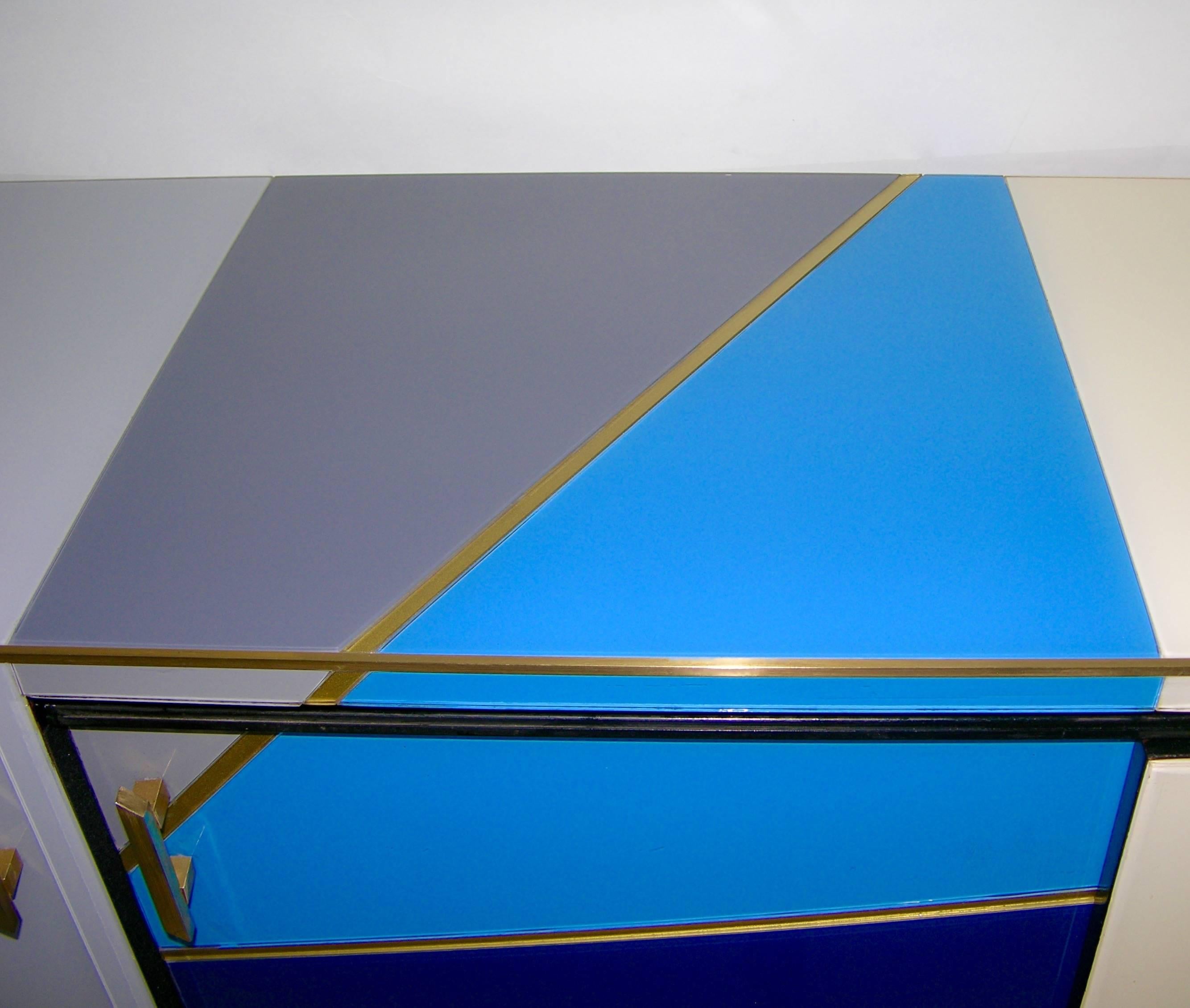 Hand-Crafted 1980 One-of-a-Kind Italian Modern Colored Glass Sideboard with Sliding Doors
