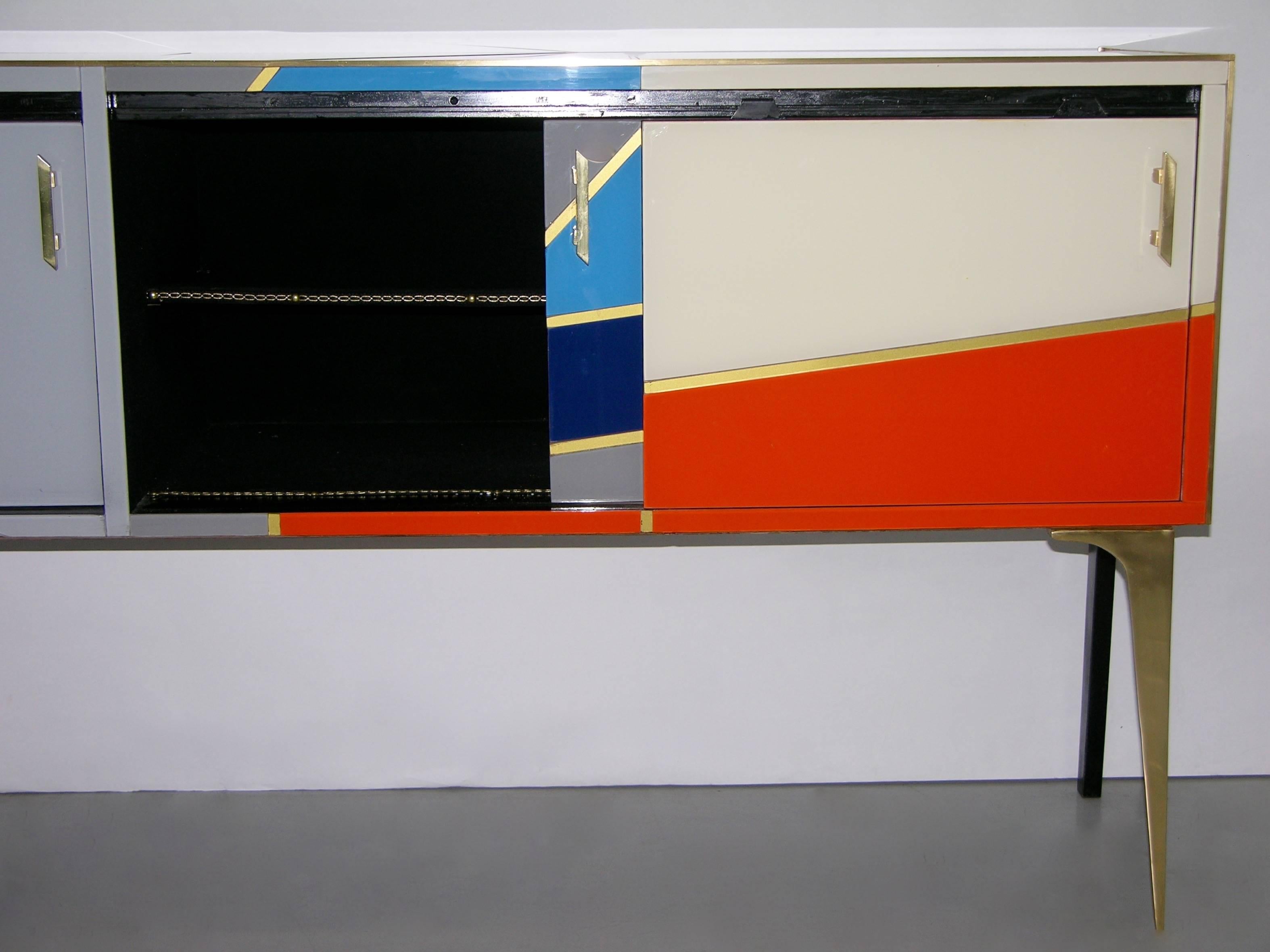1980 One-of-a-Kind Italian Modern Colored Glass Sideboard with Sliding Doors 4