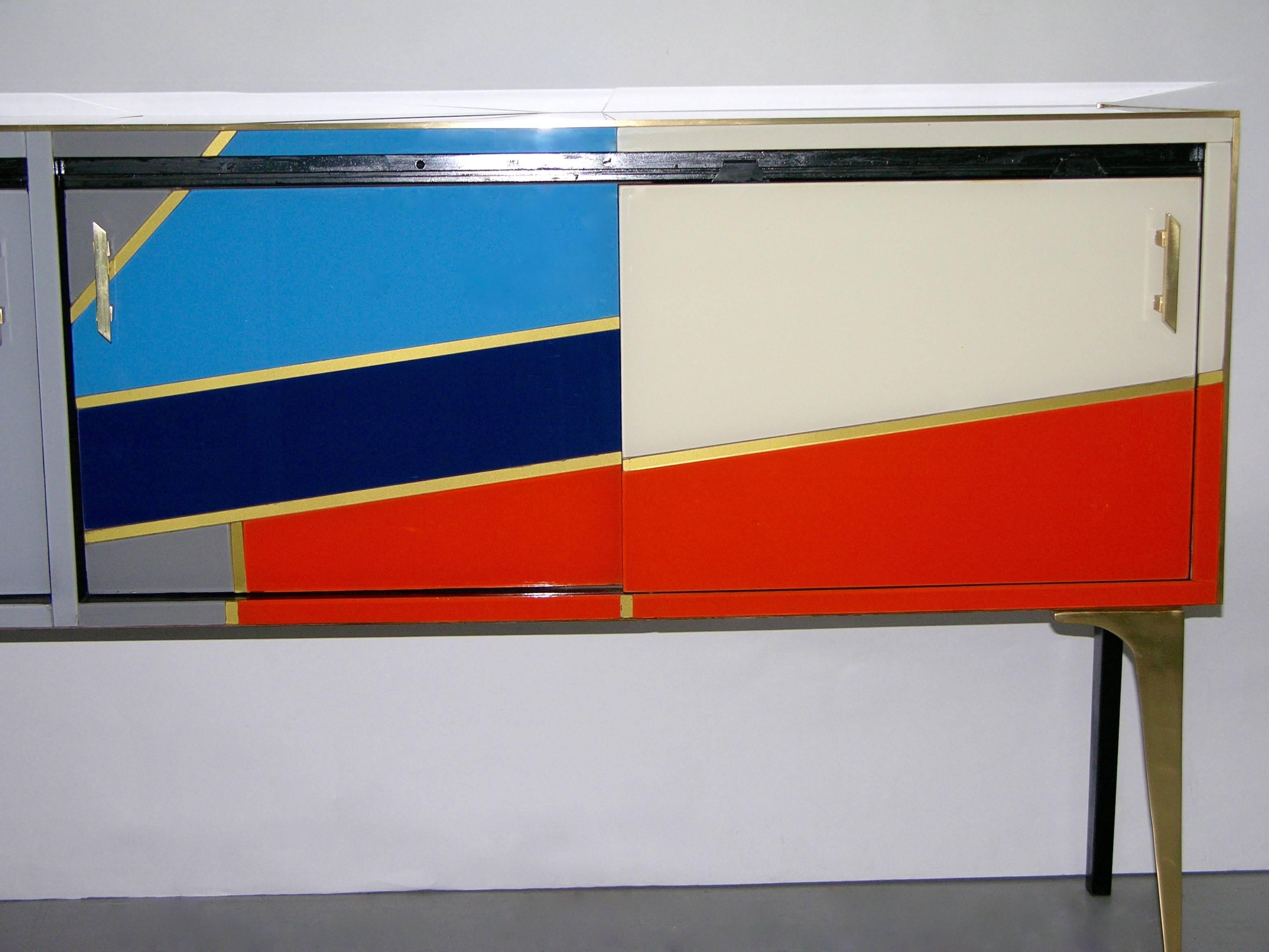 1980 One-of-a-Kind Italian Modern Colored Glass Sideboard with Sliding Doors 3
