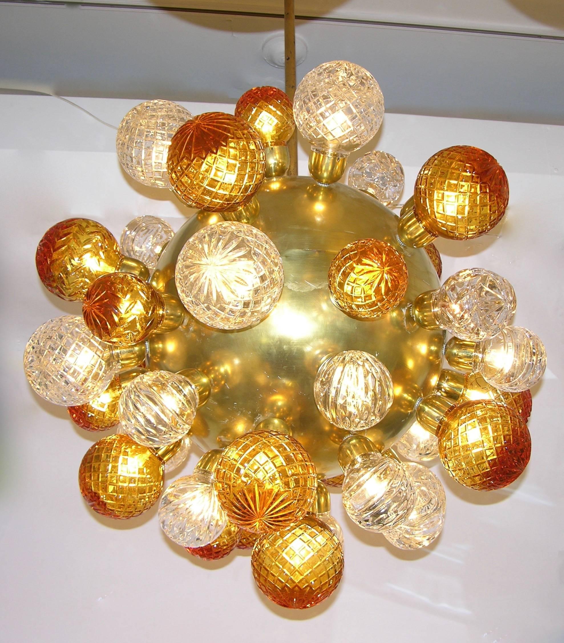 Italian Modern Sputnik Brass Chandelier with Crystal and Gold Swarovski Balls 2