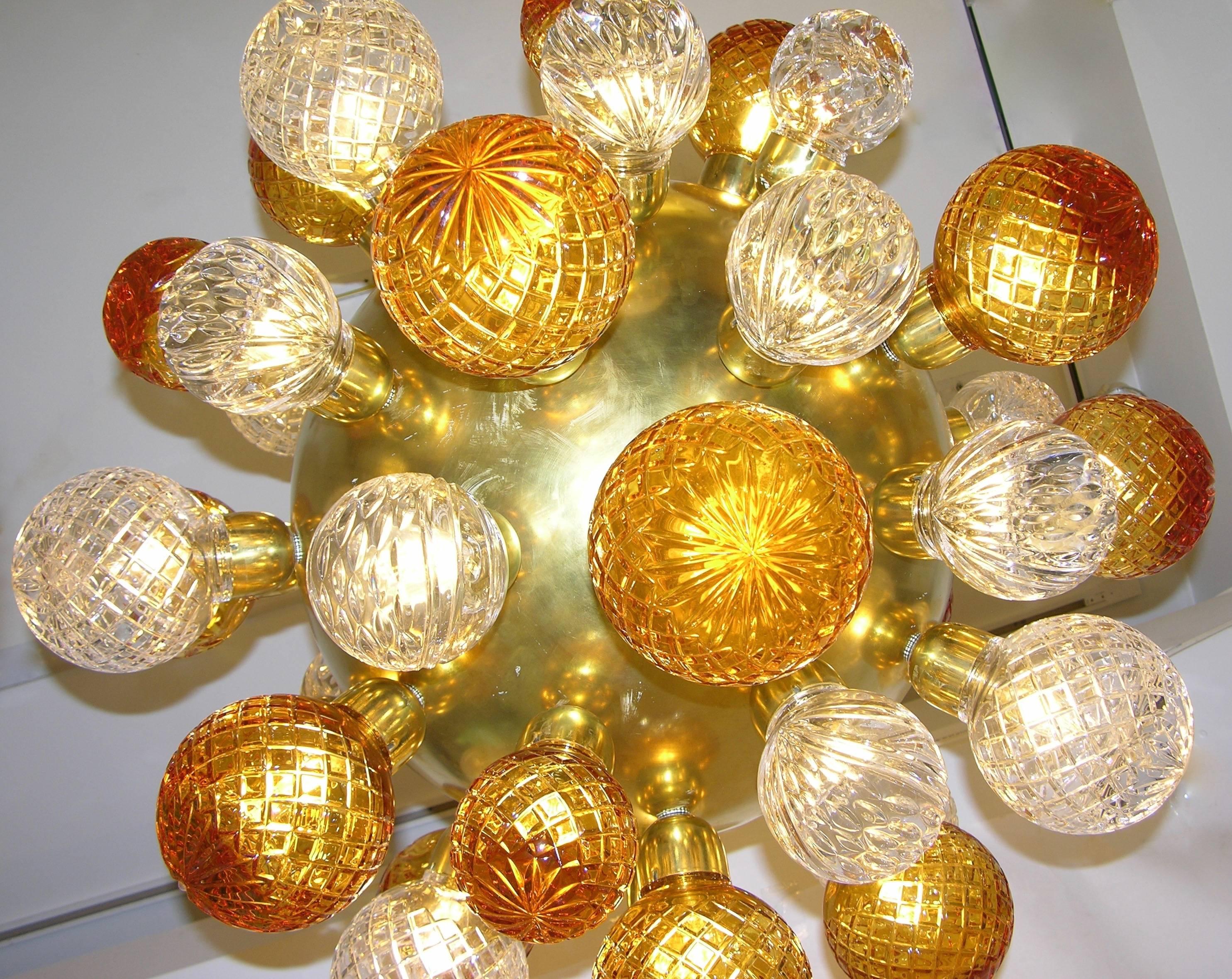 Italian Modern Sputnik Brass Chandelier with Crystal and Gold Swarovski Balls 1