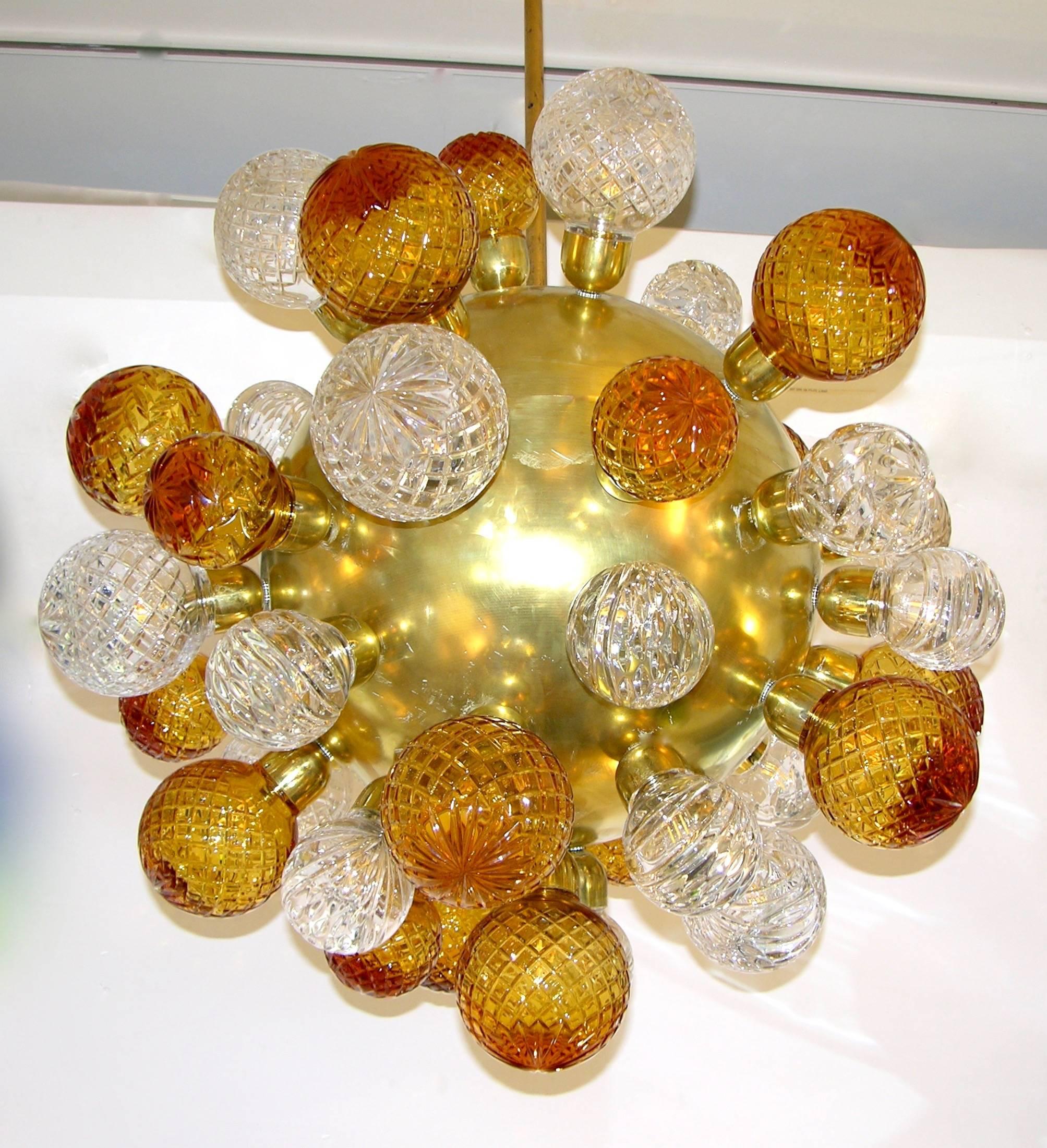 Italian Modern Sputnik Brass Chandelier with Crystal and Gold Swarovski Balls 4