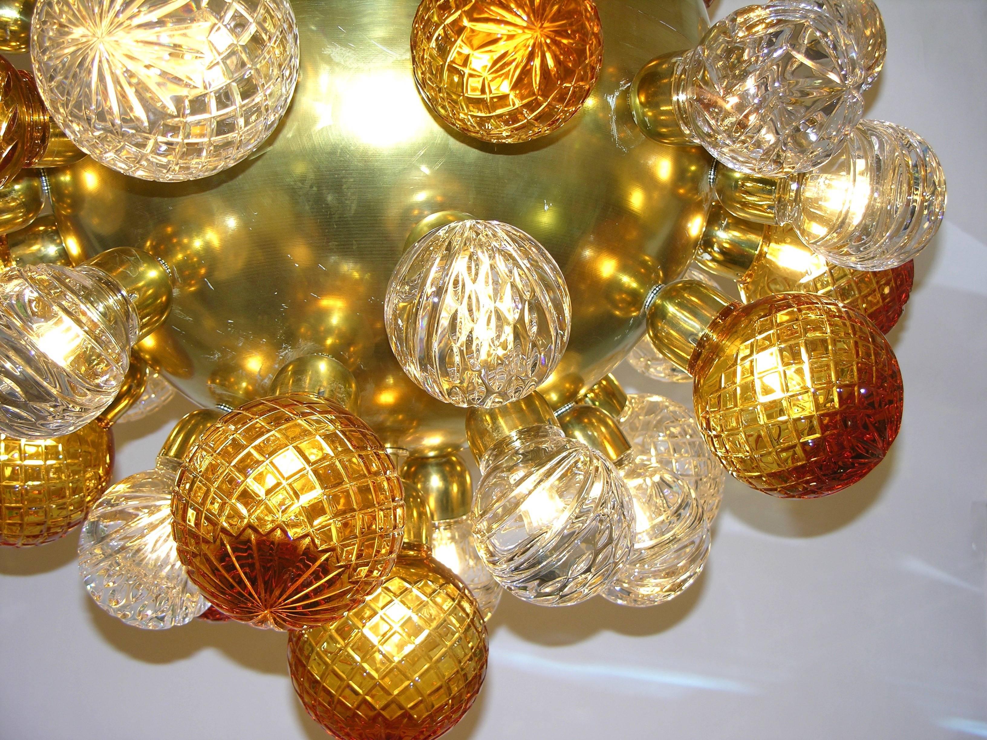 Italian Modern Sputnik Brass Chandelier with Crystal and Gold Swarovski Balls 3
