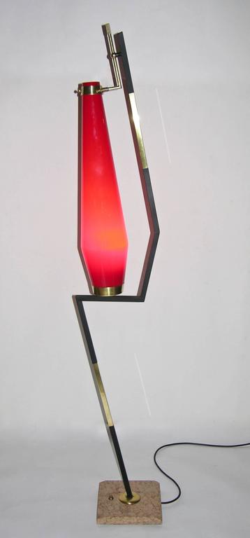 1950s Vintage Italian Floor Lamp with Red Murano Glass Shade For Sale 2