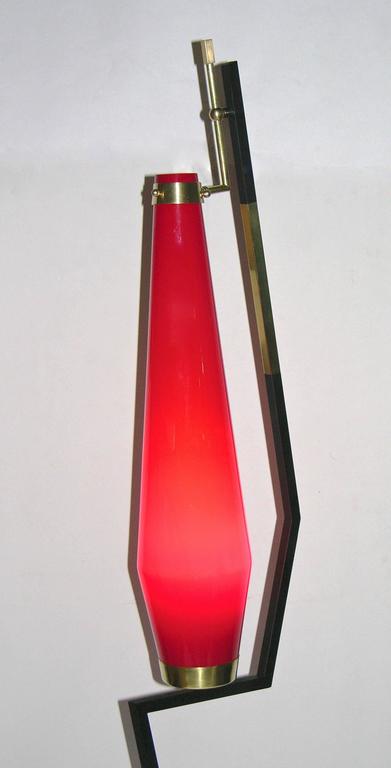 1950s Vintage Italian Floor Lamp with Red Murano Glass Shade For Sale 3