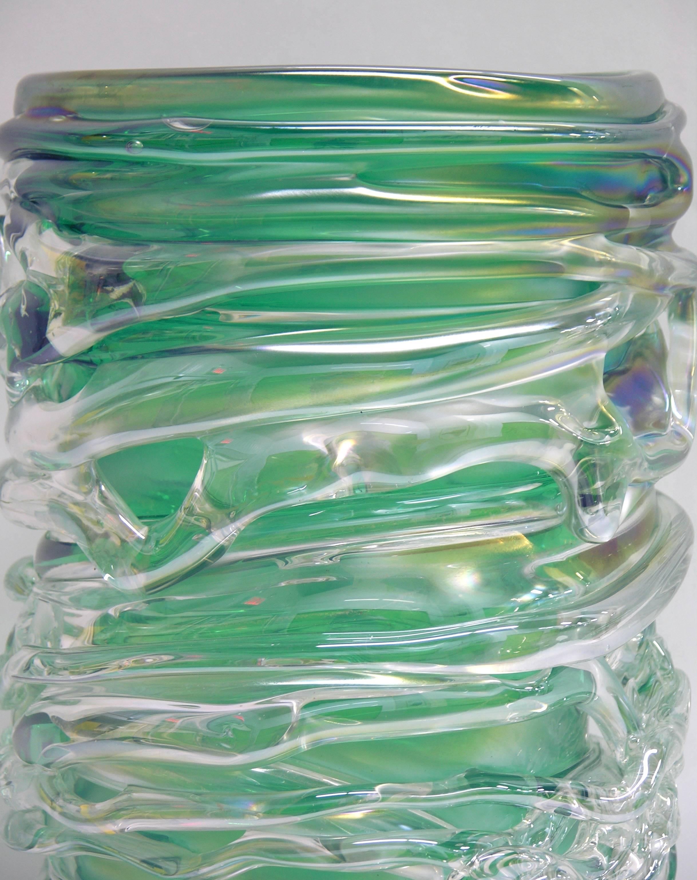 Camozzo Tall Modern Emerald Green Iridescent Murano Glass Vase 2