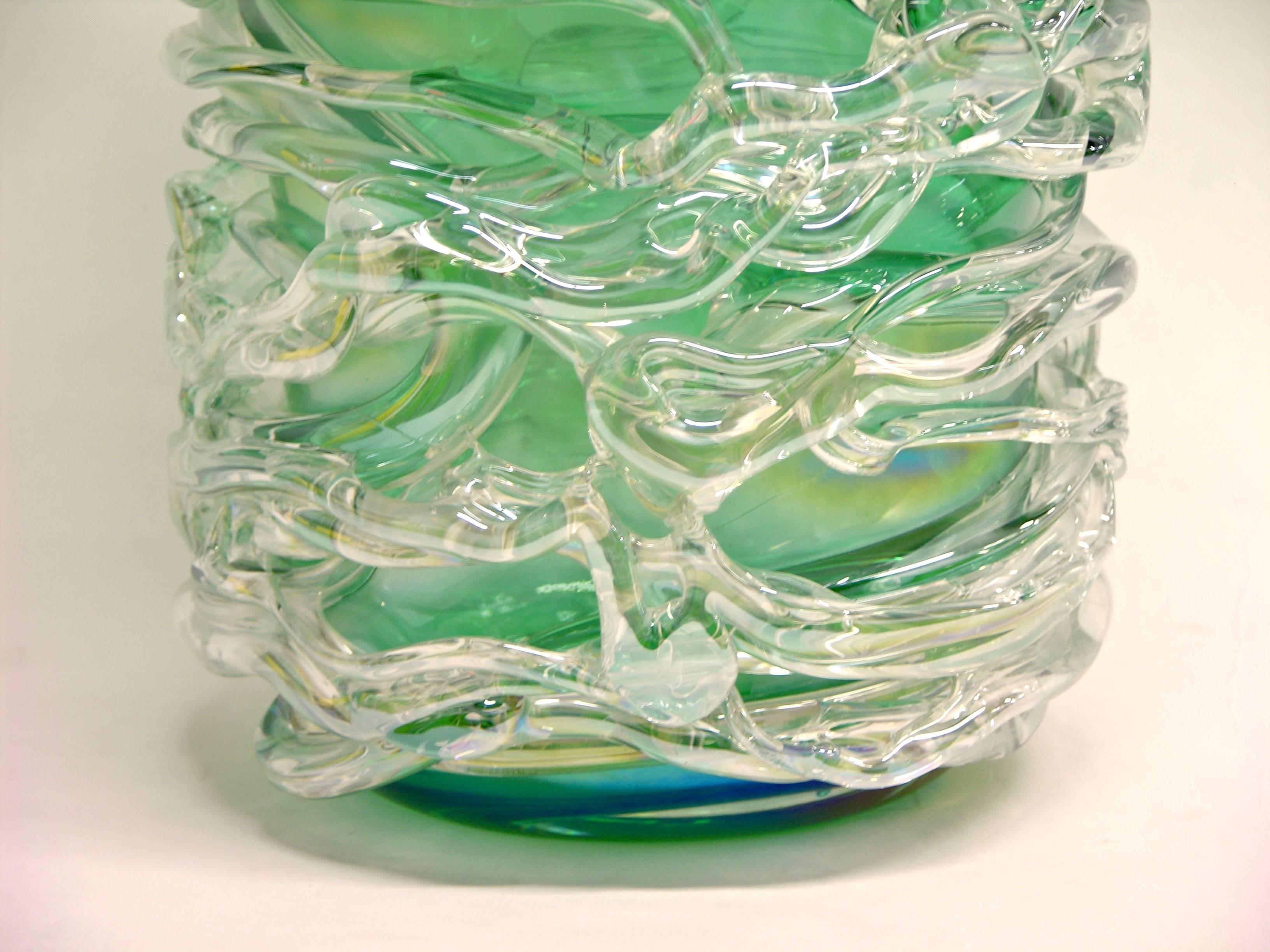 Camozzo Tall Modern Emerald Green Iridescent Murano Glass Vase 3