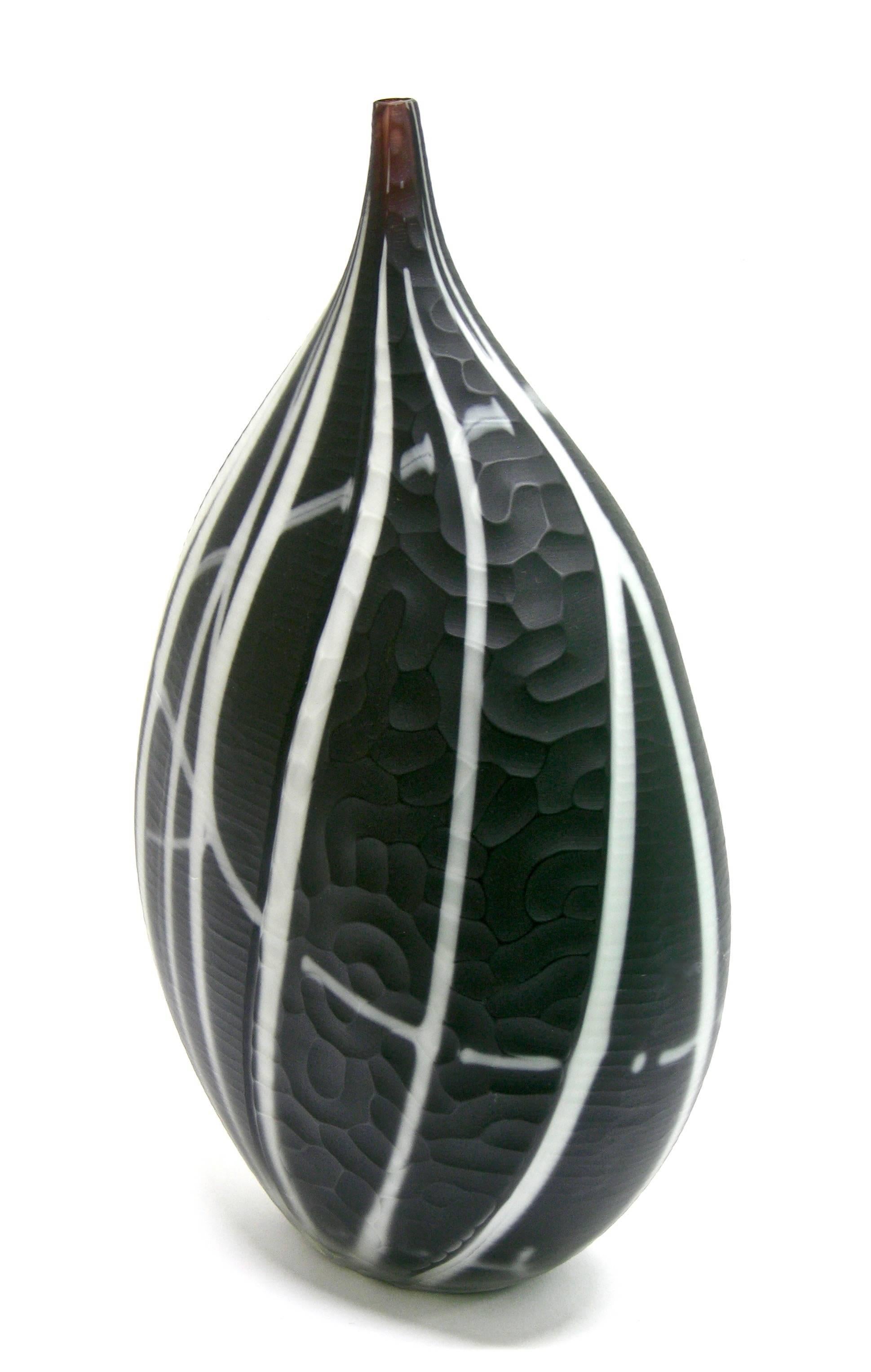 Organic Modern Alberto Dona 1980s Italian Modern Purple Black and White Murano Art Glass Vase