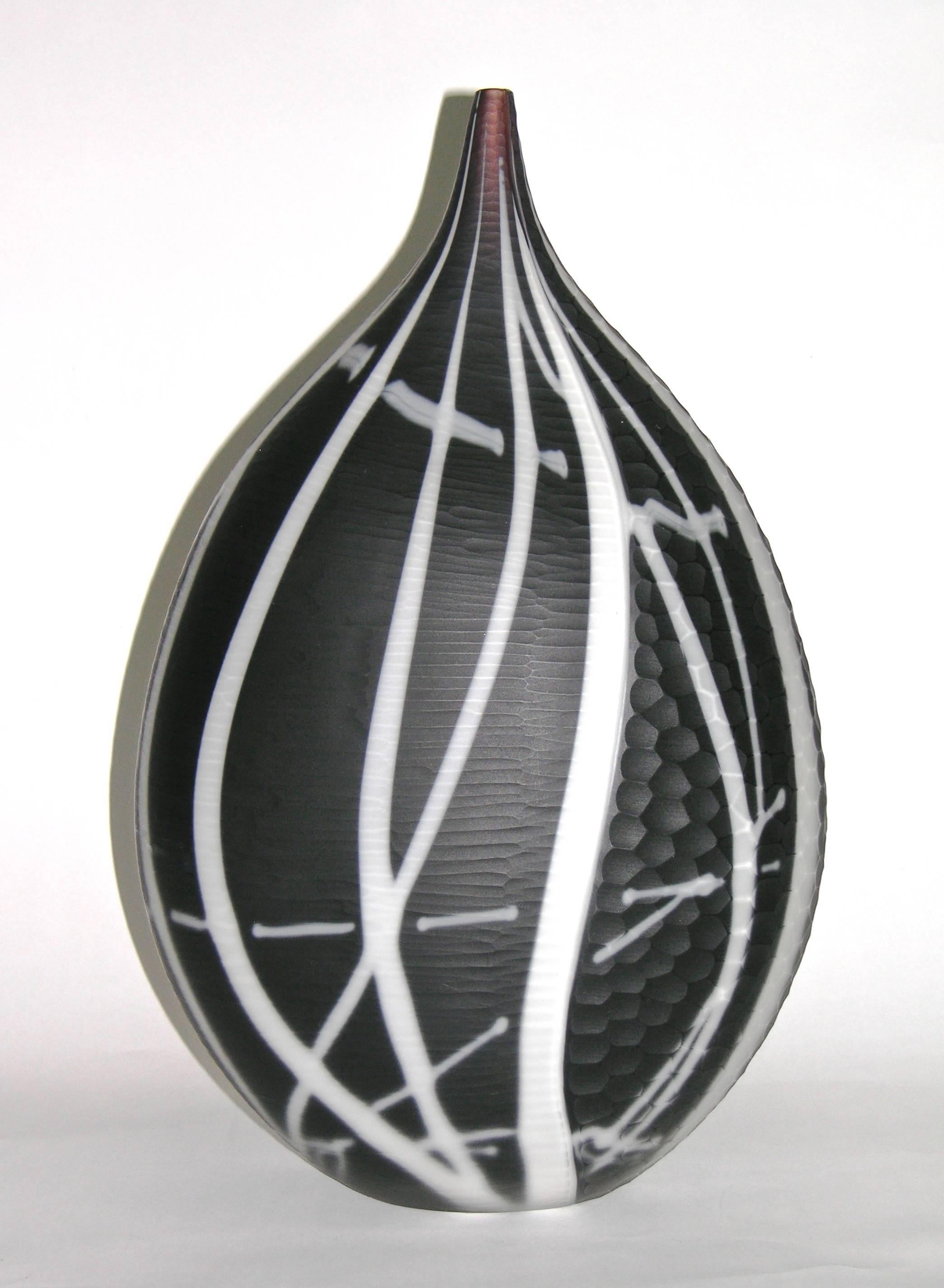 Blown Glass Alberto Dona 1980s Italian Modern Purple Black and White Murano Art Glass Vase