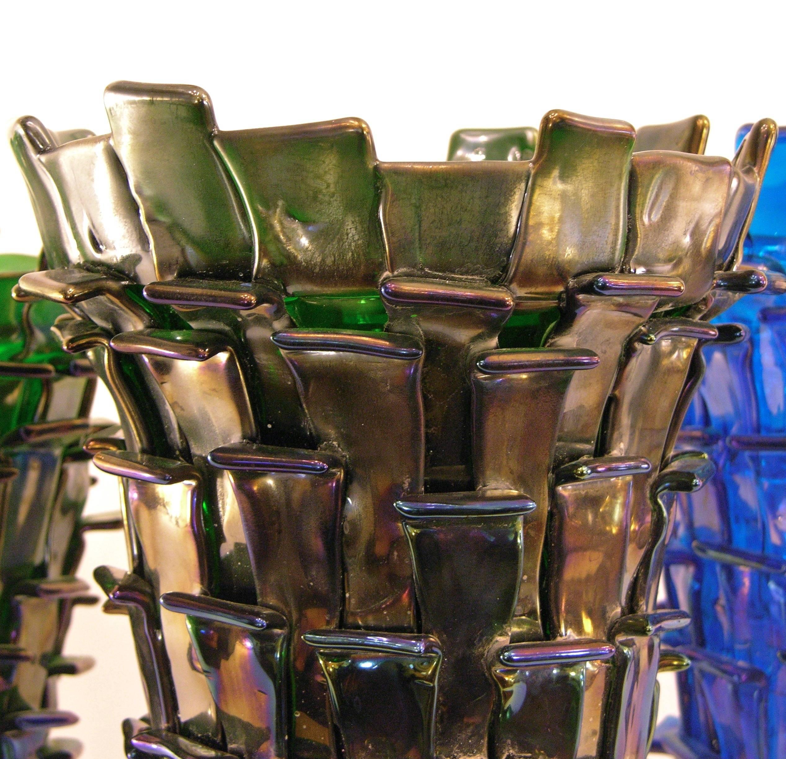 Contemporary Venini Ritagli 2010 Sculptural Iridescent Green Murano Glass Vase