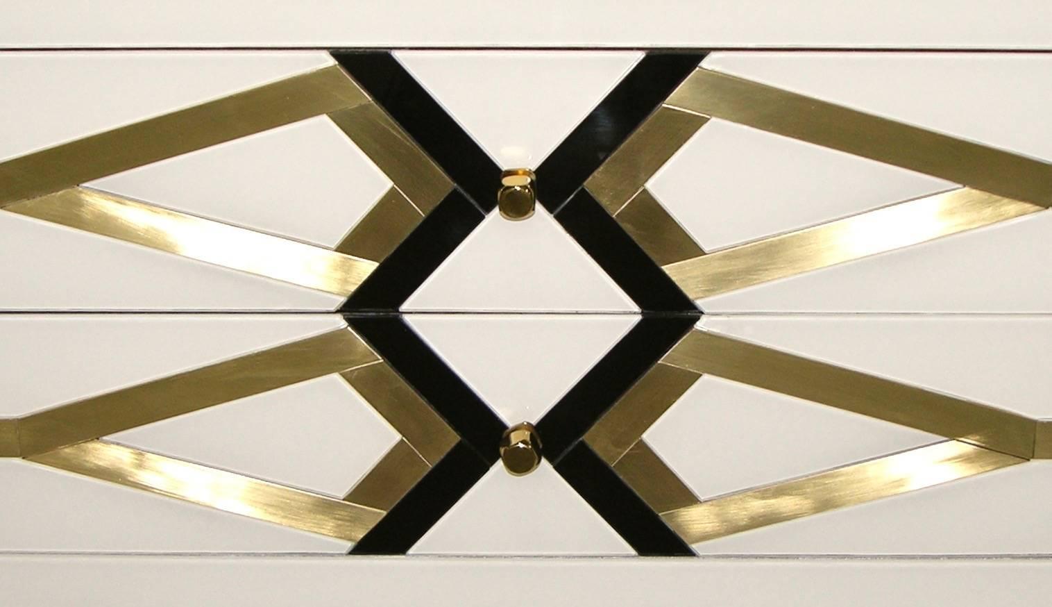 Contemporary Pair of Italian Abstract Gold Black and White Chests / Side Tables 1