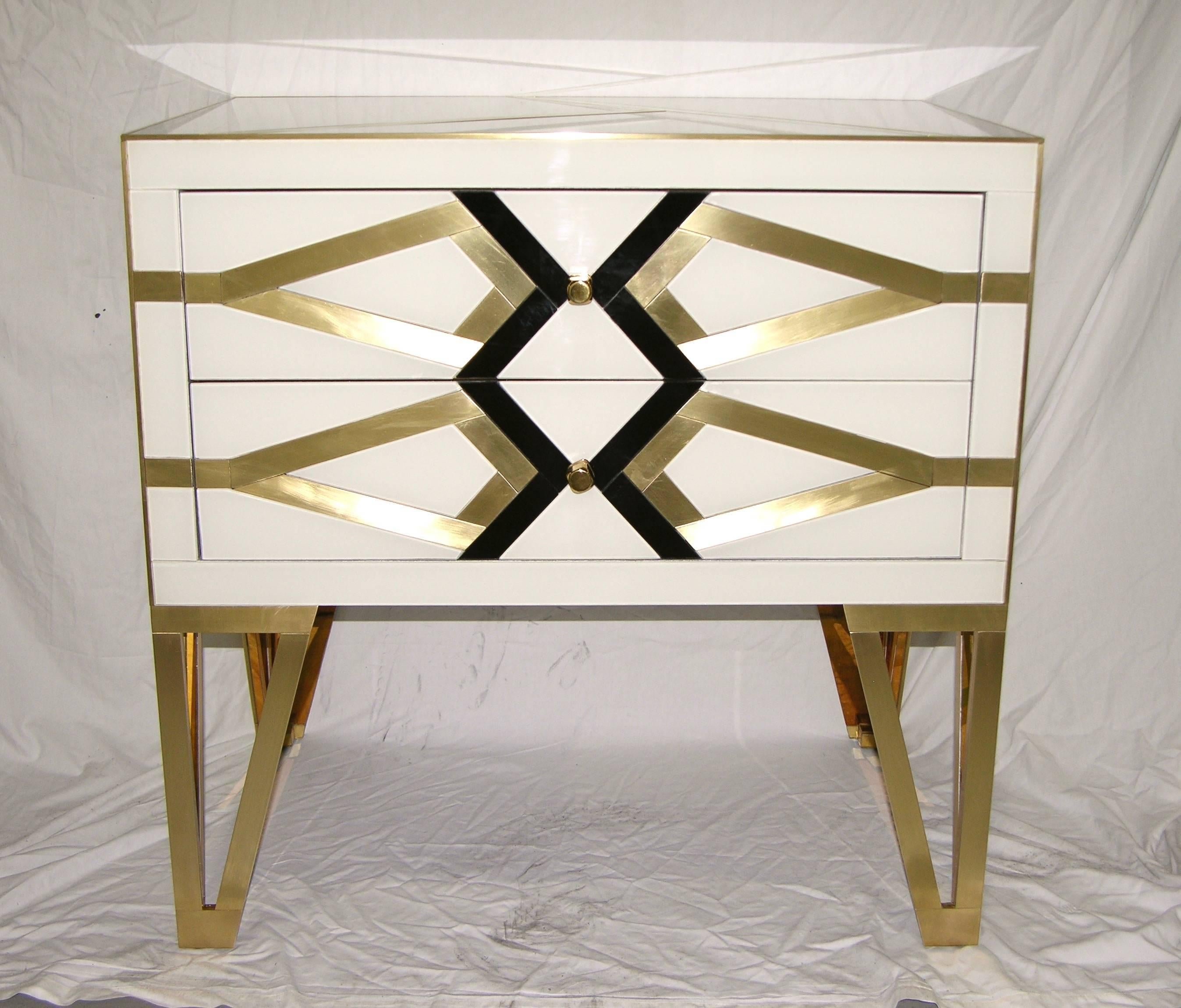 Contemporary Pair of Italian Abstract Gold Black and White Chests / Side Tables 3