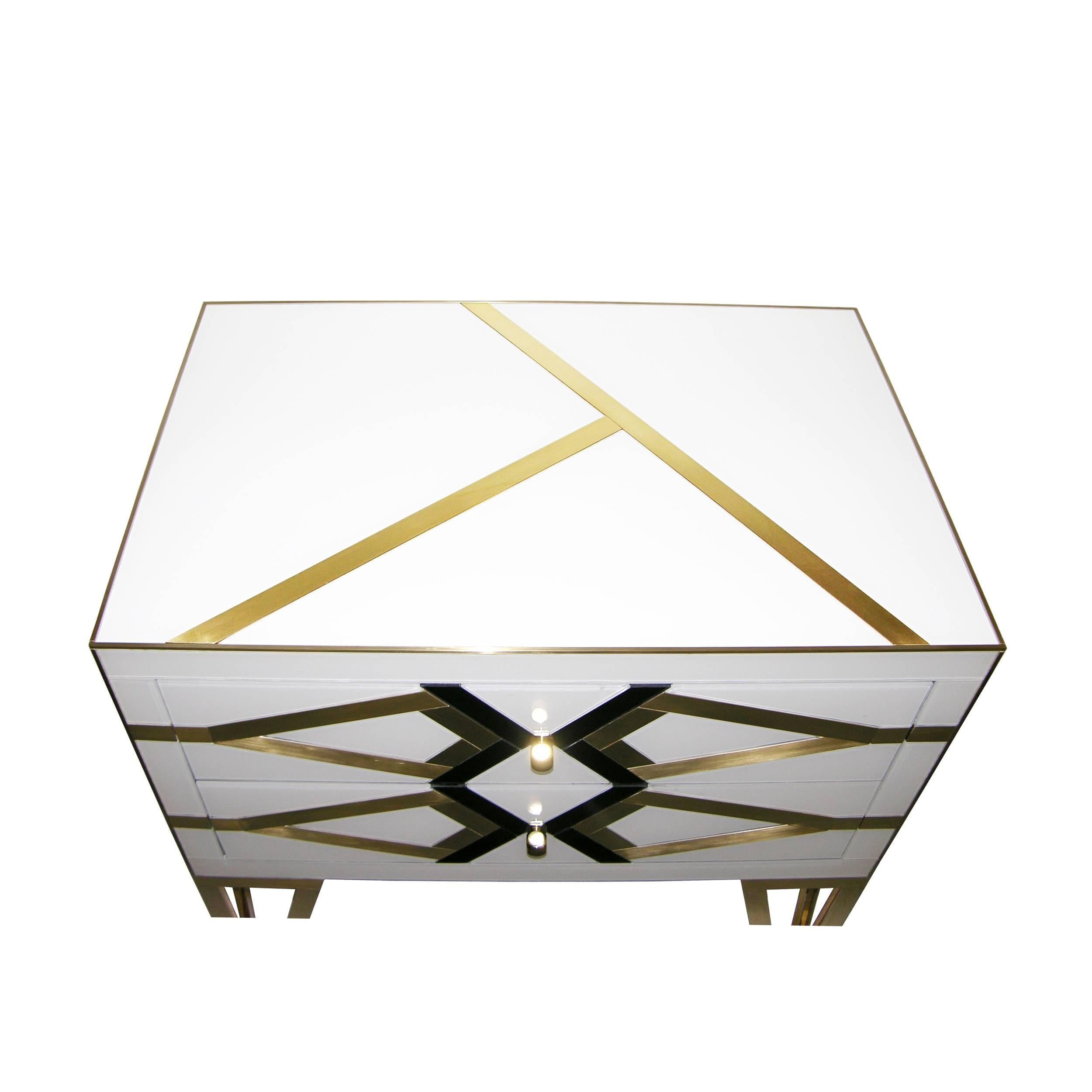 Contemporary Pair of Italian Abstract Gold Black and White Chests / Side Tables 2