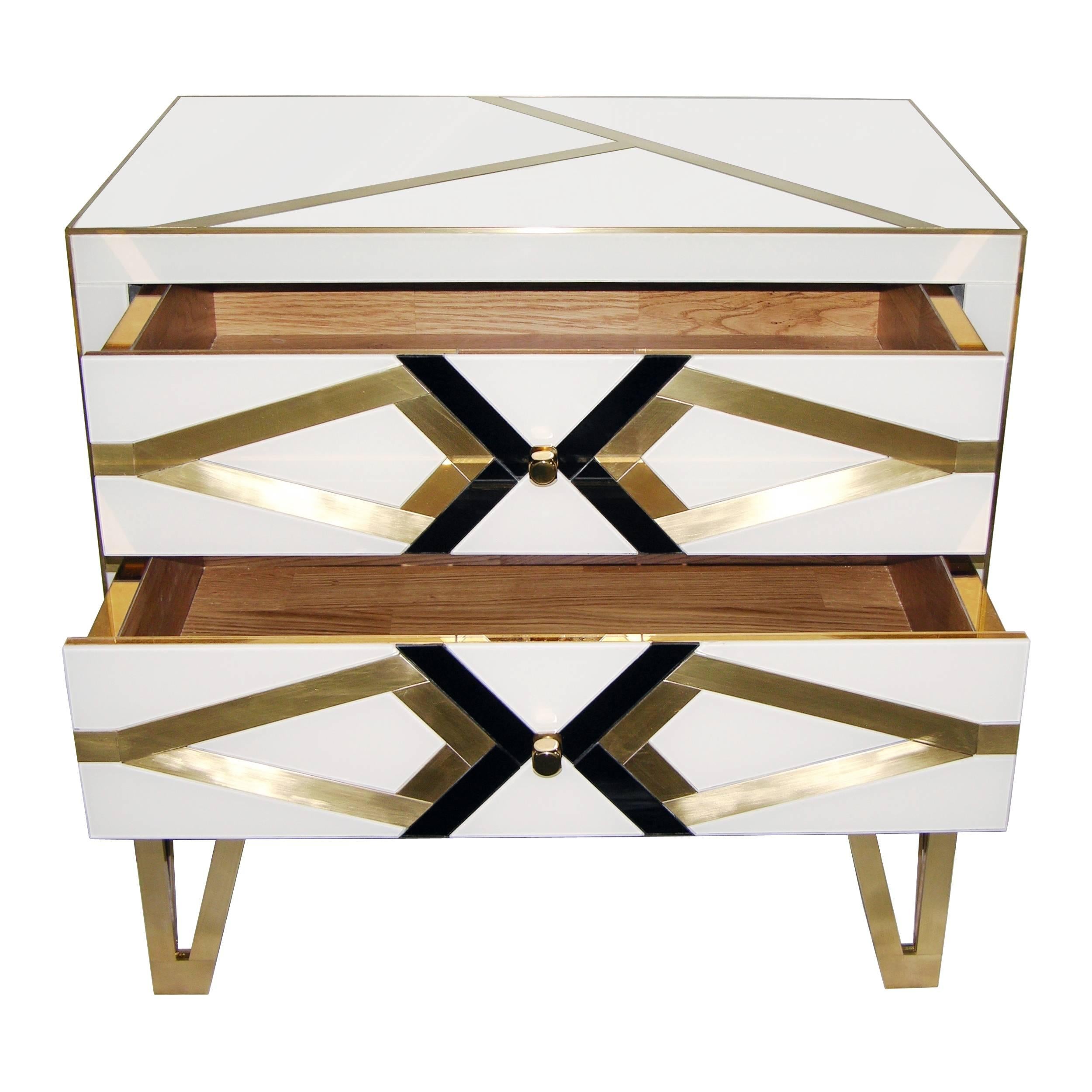 Modern Contemporary Pair of Italian Abstract Gold Black and White Chests / Side Tables