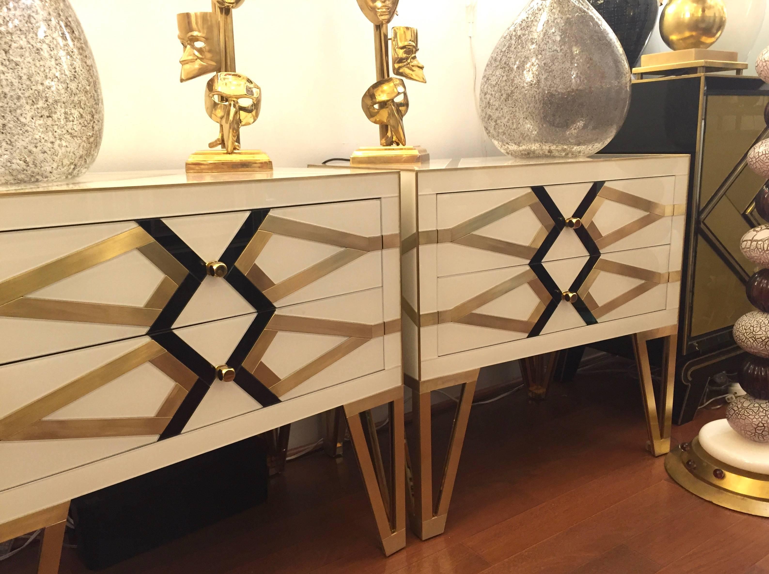 Contemporary Pair of Italian Abstract Gold Black and White Chests / Side Tables 4