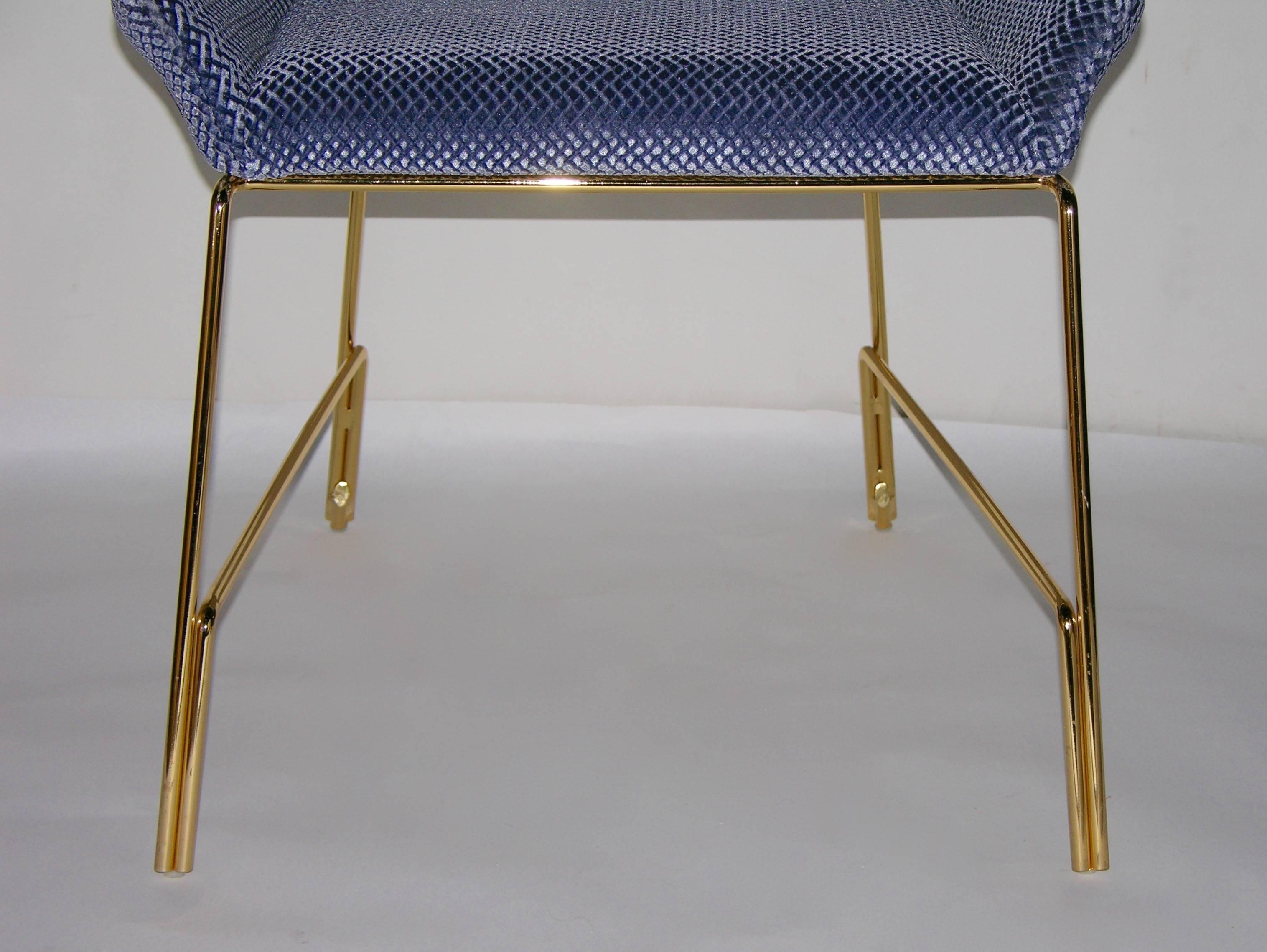 Metal Smania Italian Modern Prototype Brass and Azur Blue Living Room Armchair For Sale