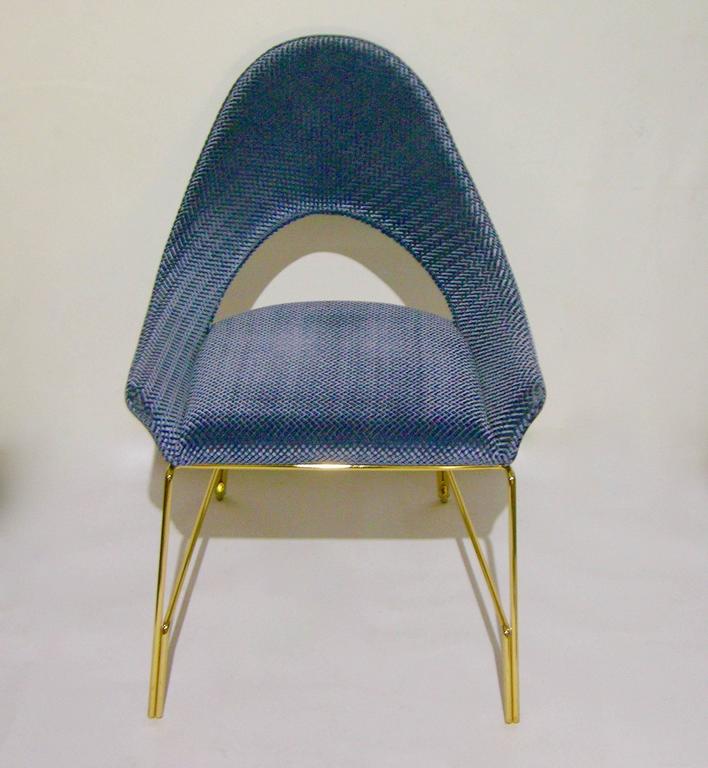 Wood Smania Italian Modern Prototype Brass and Azur Blue Living Room Armchair For Sale