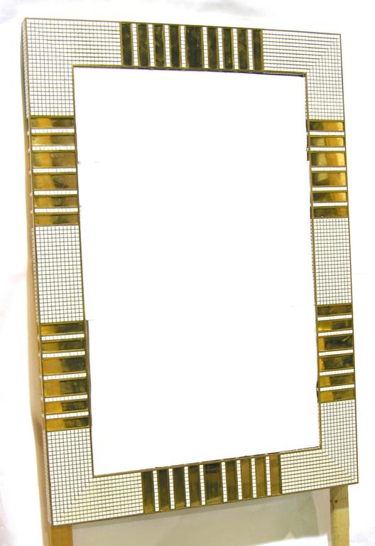 1970s Italian Vintage Gold Brass and White Ceramic Mosaic Mirror For