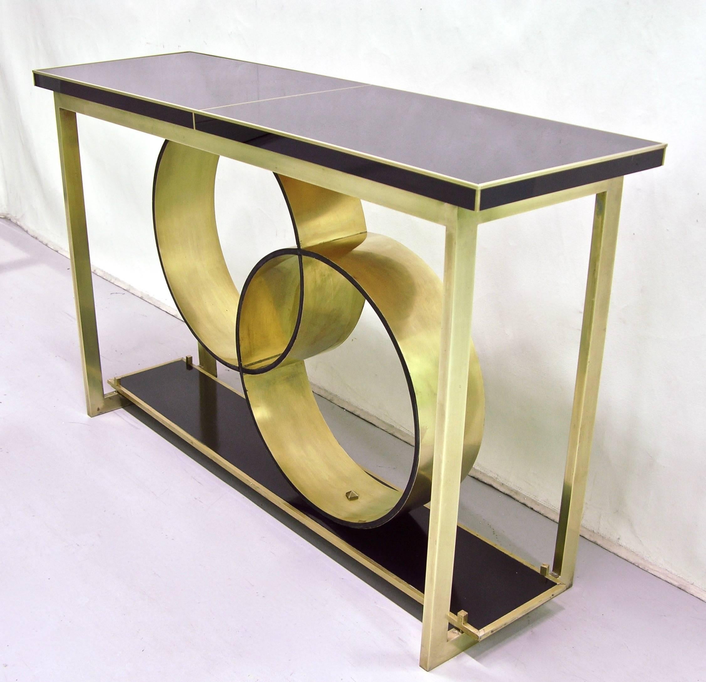 Mid-Century Modern 1970s Italian Modern Brass and Black Central Console