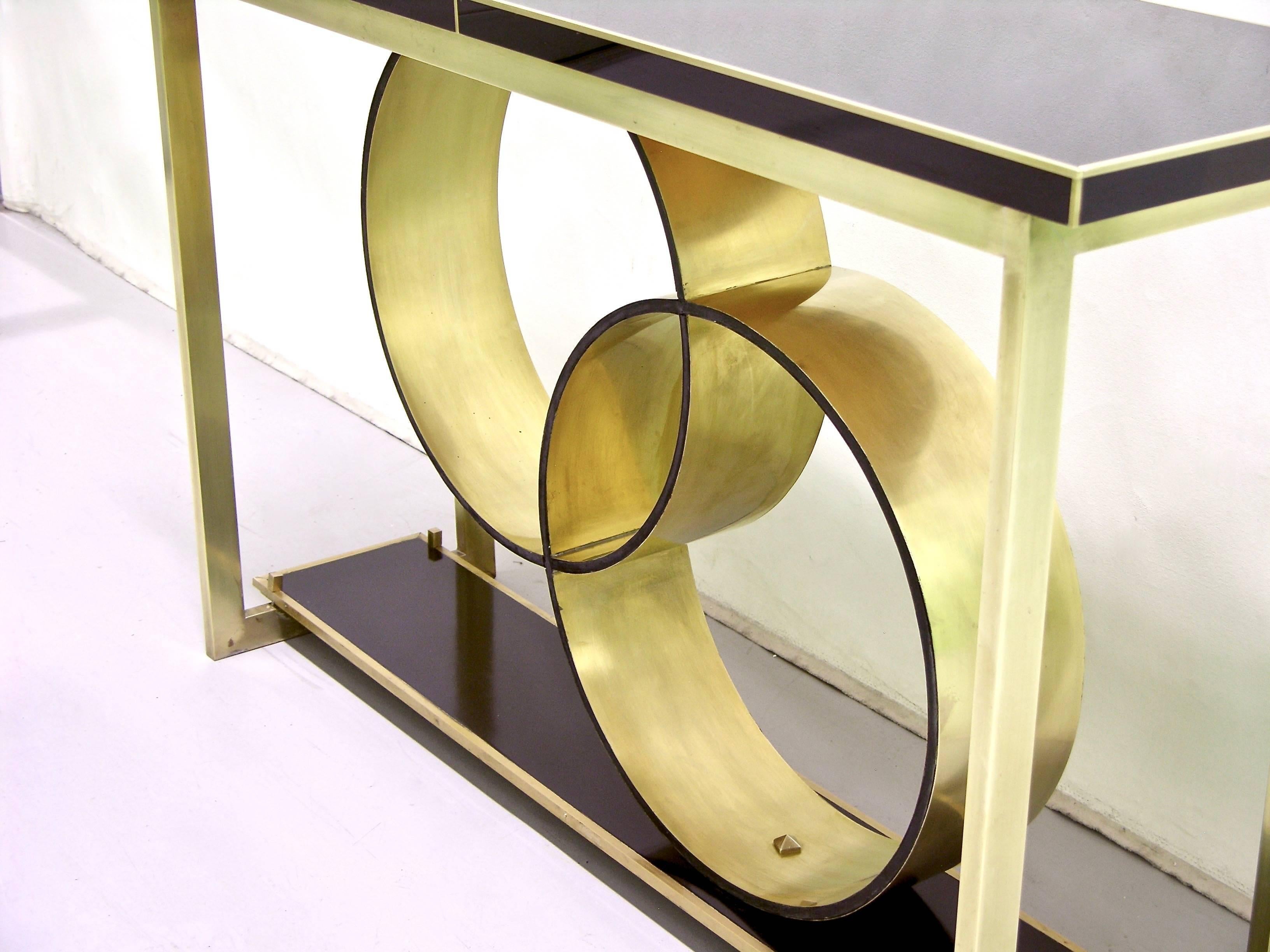 Late 20th Century 1970s Italian Modern Brass and Black Central Console