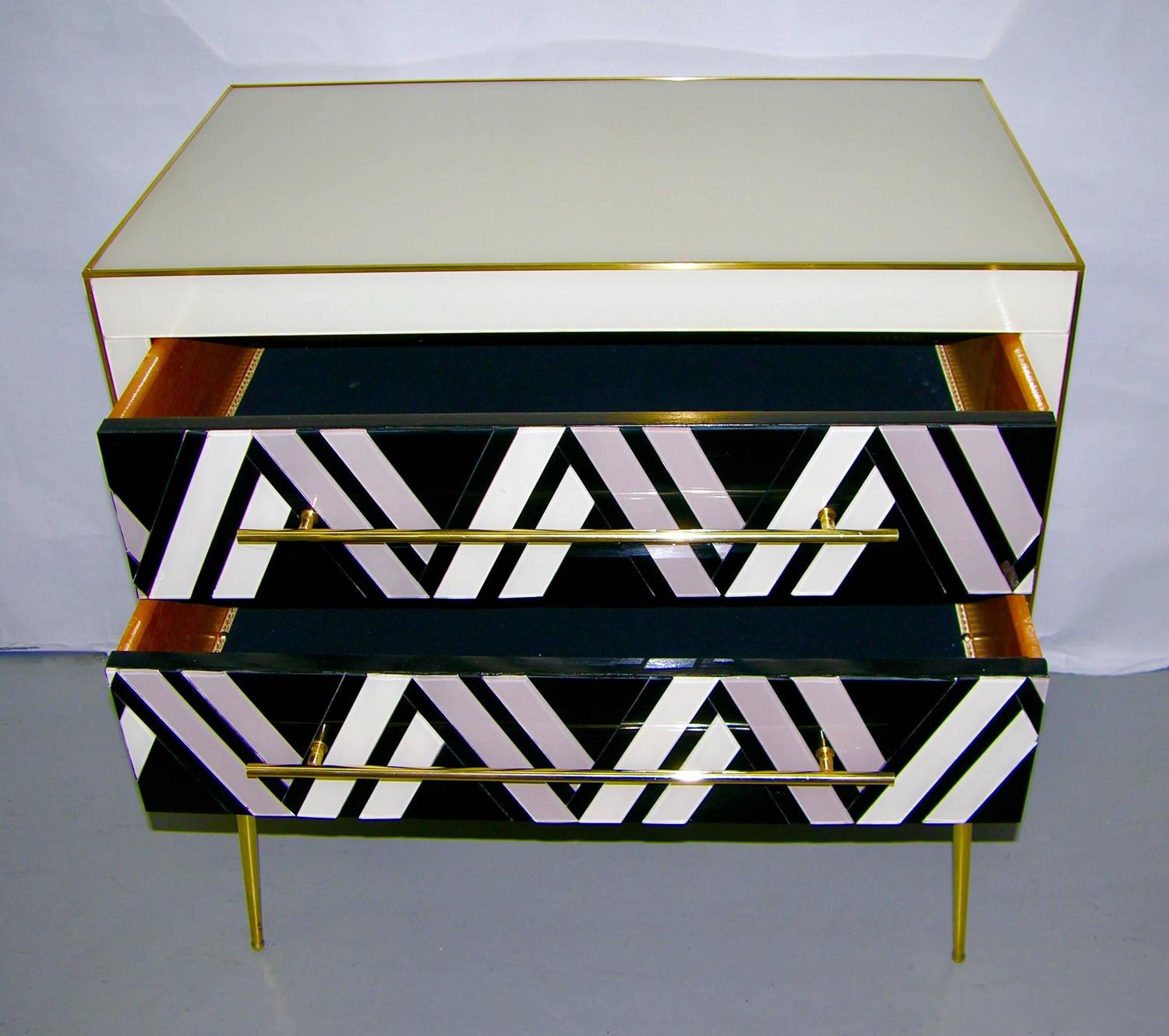 1980s Italian Pair of Modern Ivory Black and Grey Side Tables or Chests