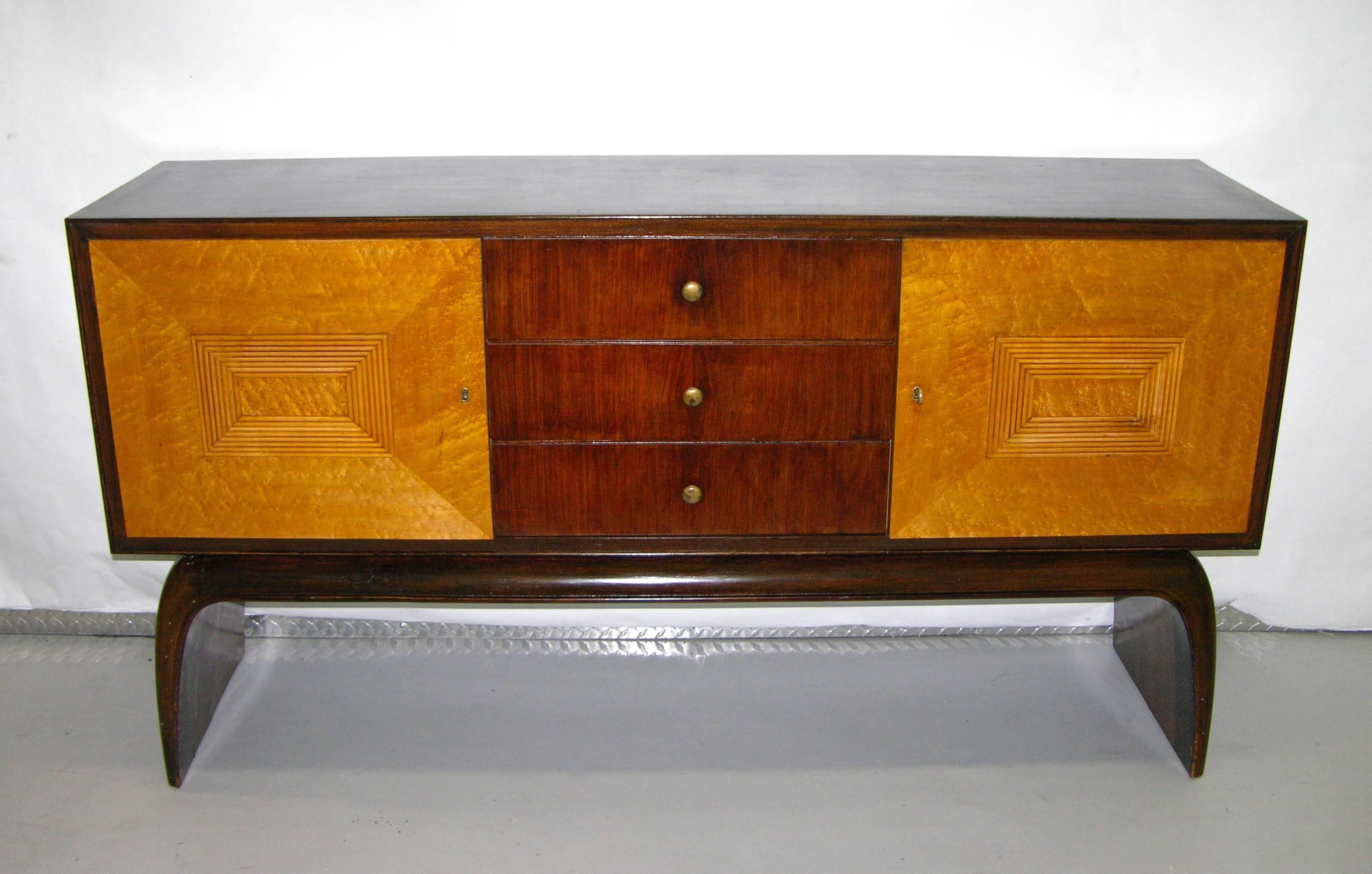 1930 Italian Antique Art Deco Two-Tone Rosewood and Burl Maple Sideboard/Console 2