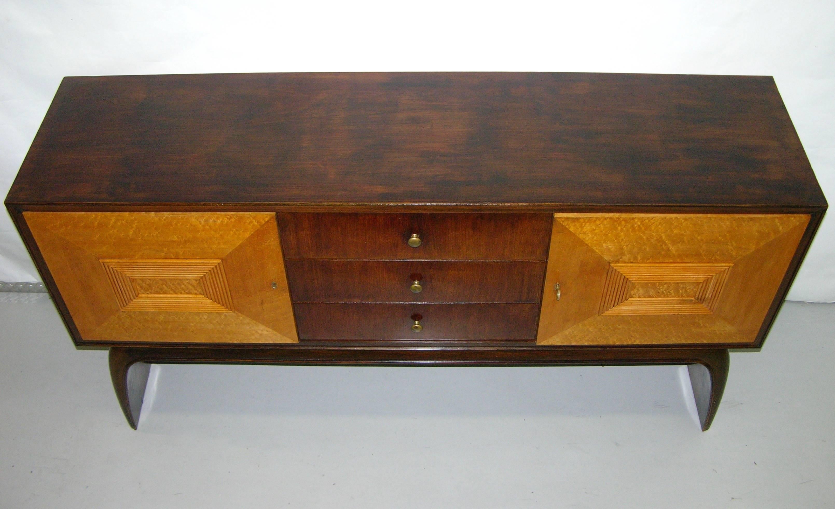 1930 Italian Antique Art Deco Two-Tone Rosewood and Burl Maple Sideboard/Console 4