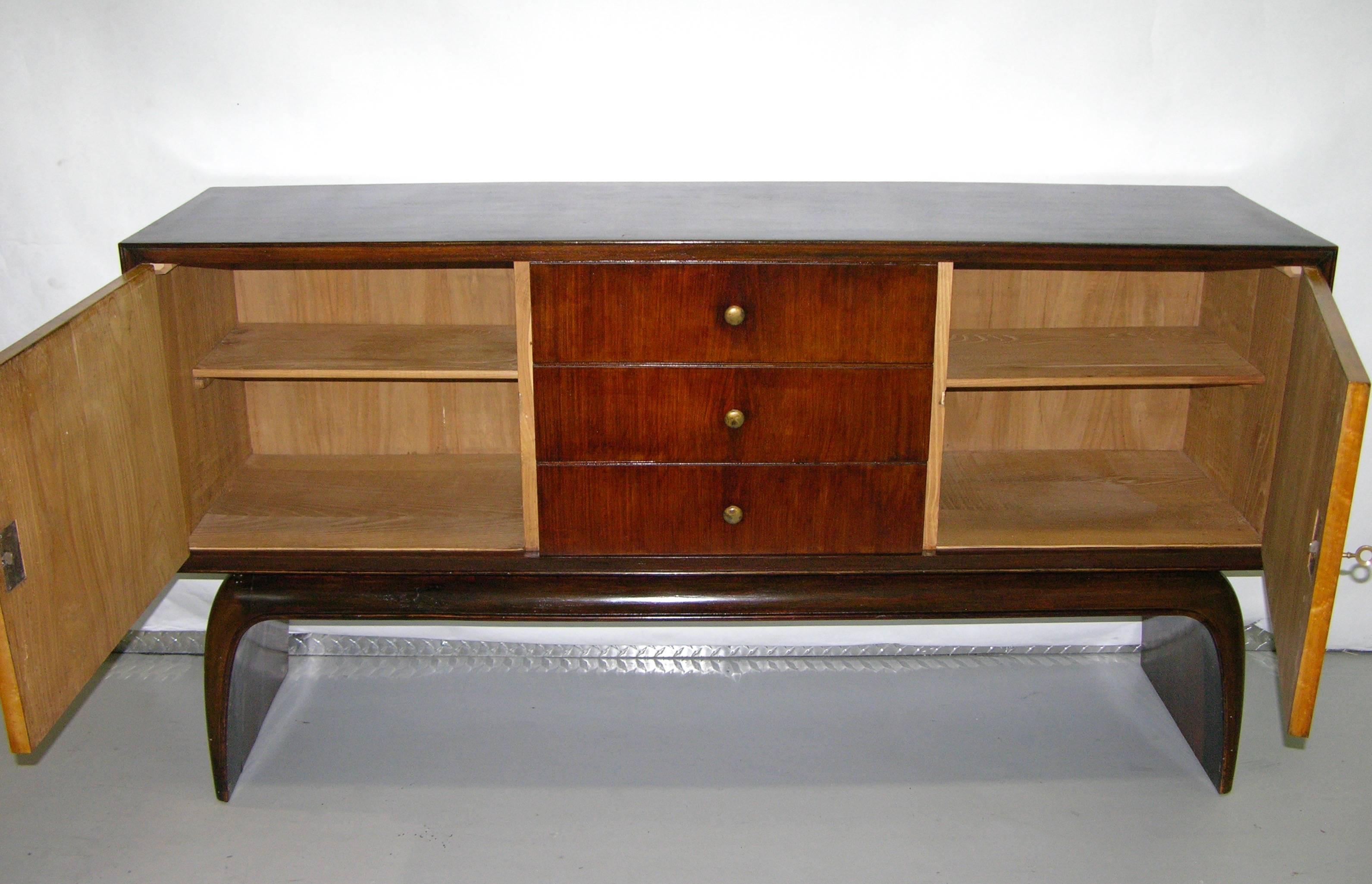 Mid-20th Century 1930 Italian Antique Art Deco Two-Tone Rosewood and Burl Maple Sideboard/Console