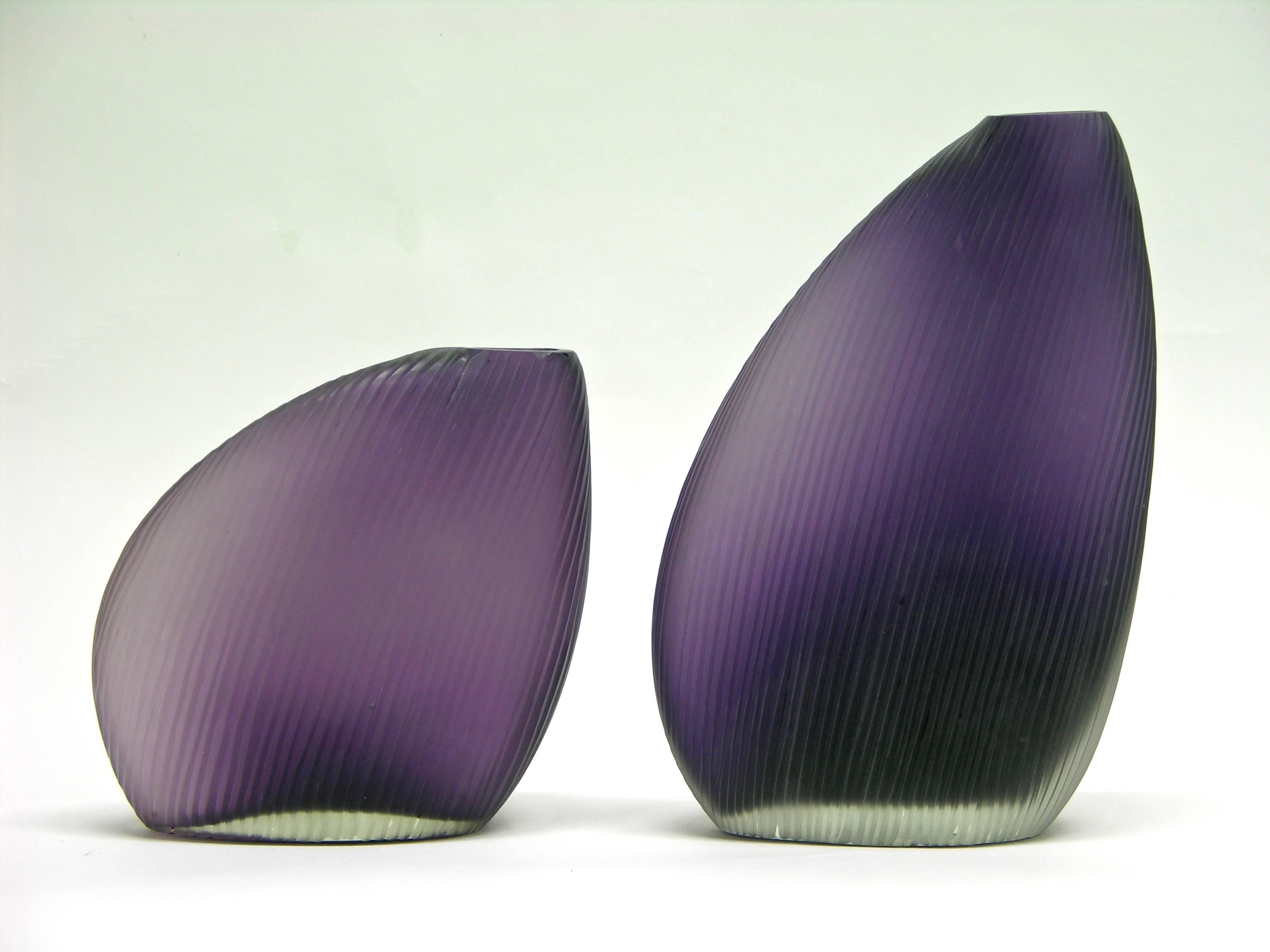 Hand-Crafted Vistosi 1970s Italian Modern Pair of Organic Purple Murano Glass Vases
