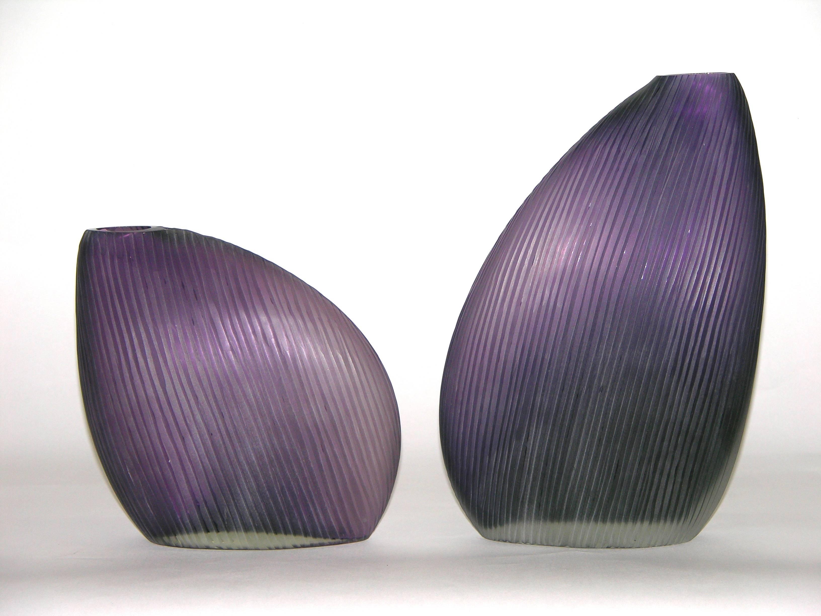 Blown Glass Vistosi 1970s Italian Modern Pair of Organic Purple Murano Glass Vases