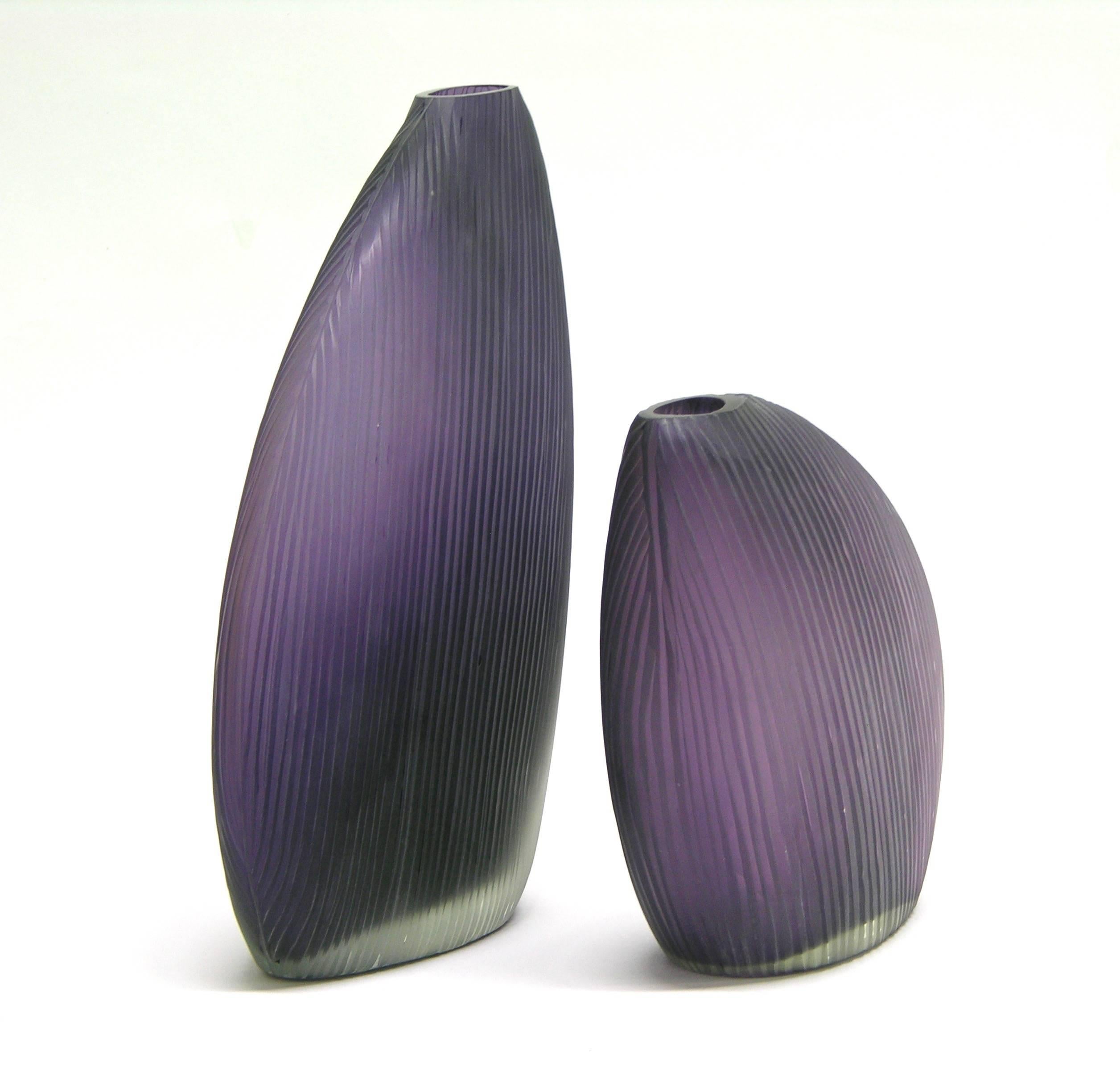 Organic Modern Vistosi 1970s Italian Modern Pair of Organic Purple Murano Glass Vases