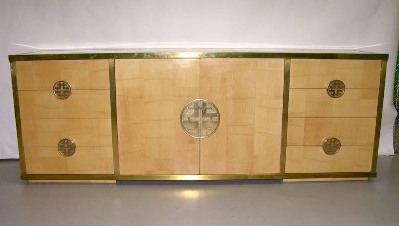 Palmwood Sinopoli 1970s Italian Back Finished Asian Style Brass Bamboo Sideboard/Cabinet