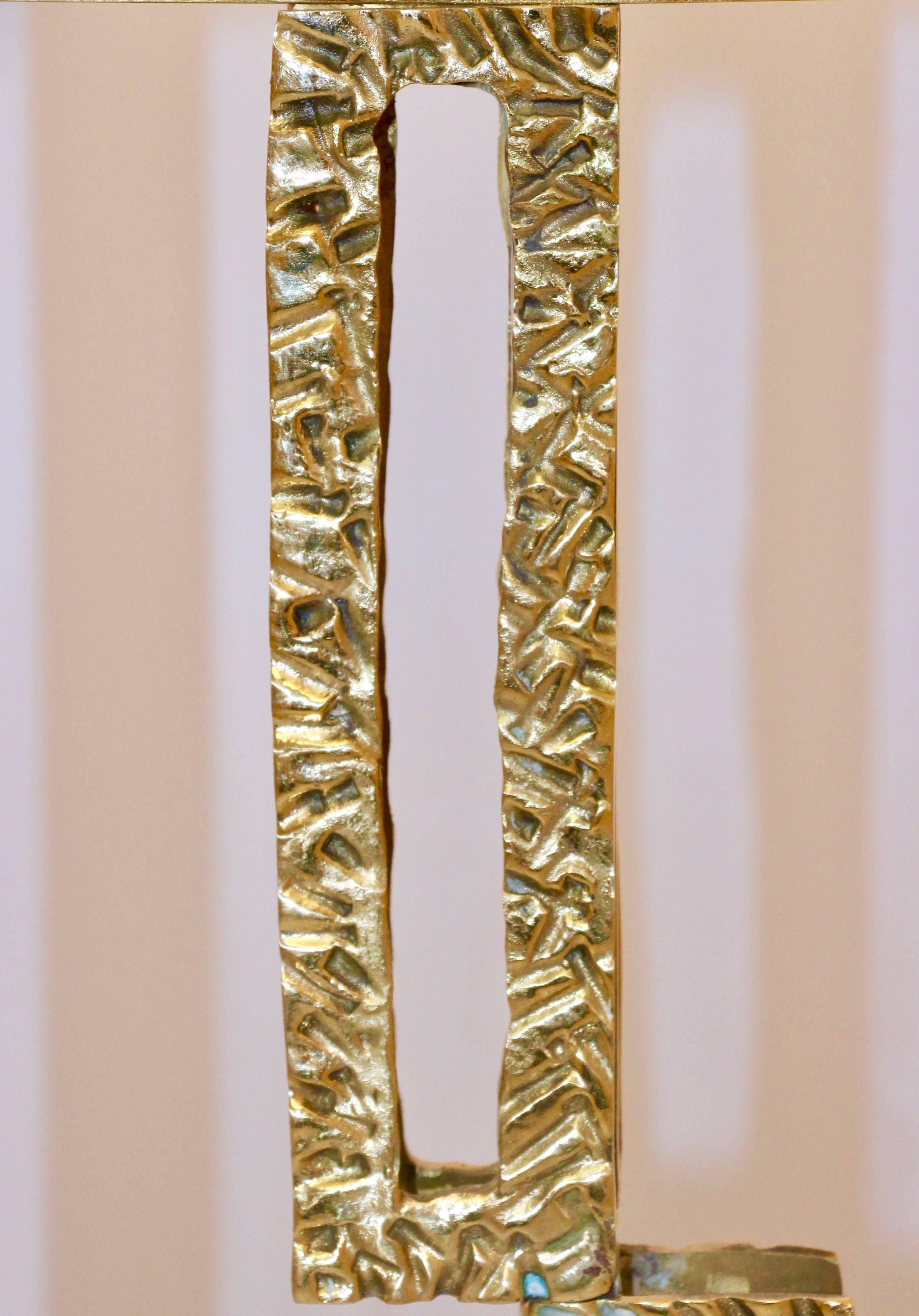 Italian Design Contemporary Pair of Cast Bronze and Gold Brass Rectangular Lamps 2