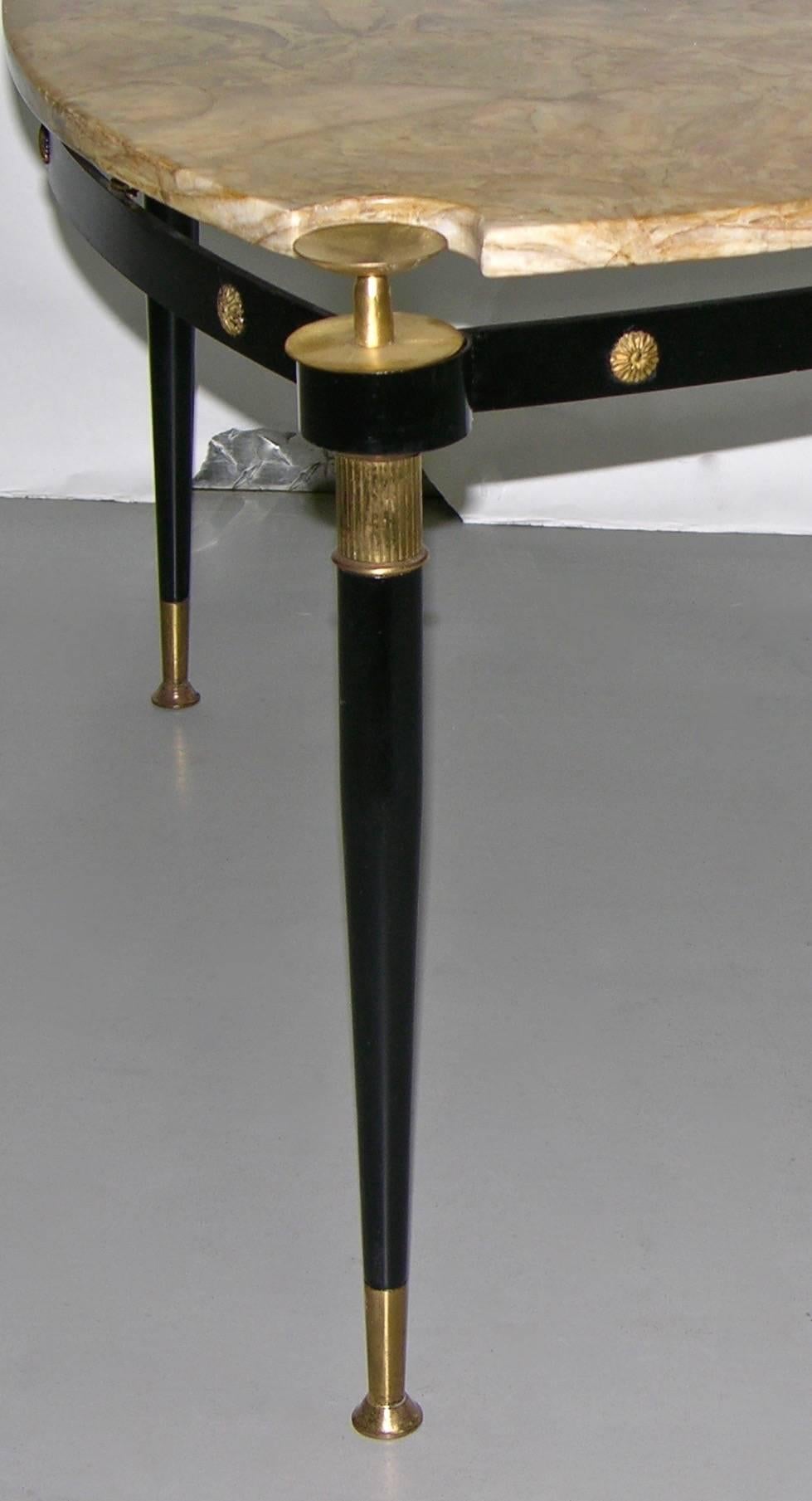 Hand-Crafted Italian Vintage 1960s Black and Gold Triangular Sofa/ Side Table with Marble Top