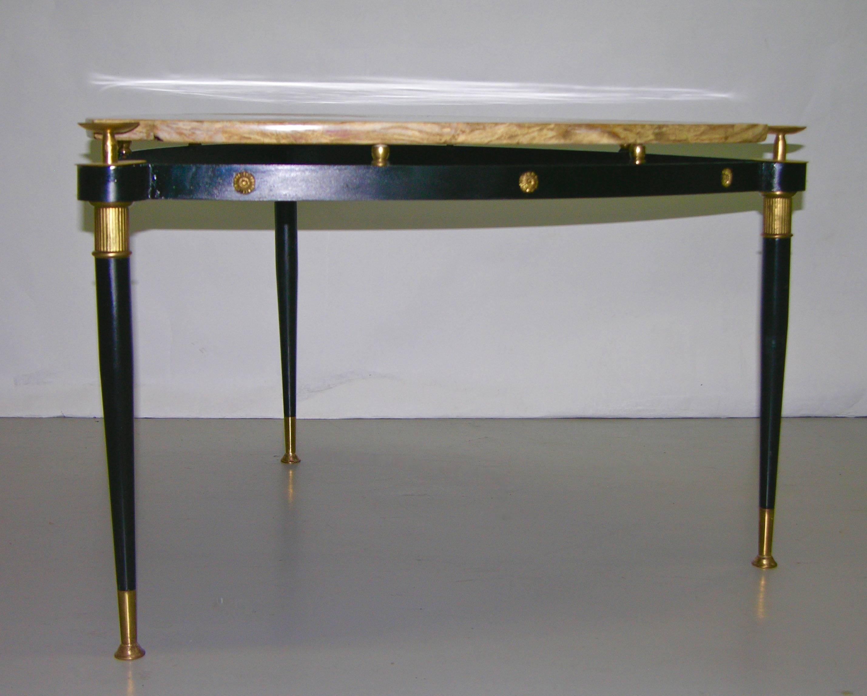 Mid-20th Century Italian Vintage 1960s Black and Gold Triangular Sofa/ Side Table with Marble Top