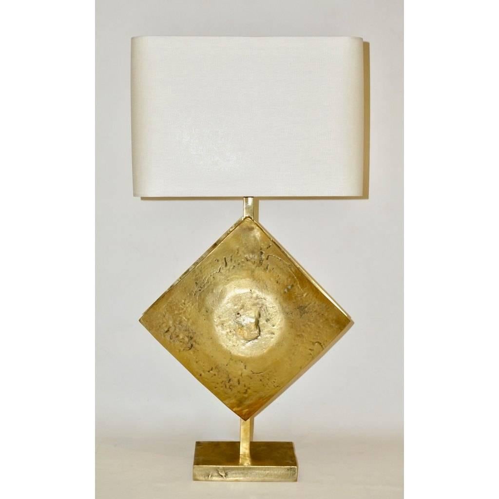 Italian Design Contemporary Pair of Brutalist Cast Bronze Double Lit Lamps 2